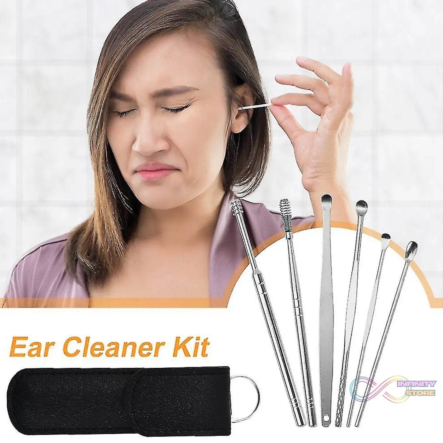 6-in-1 Ear Wax Cleaner- Resuable Ear Cleaning Tools Leather Pouch - Ear Pick Wax Remover Tool Kit with Ear Curette Cleaner and Spring Ear Buds Cleaner Fit in Pocket Great for Traveling - infinityexculsivestore.com