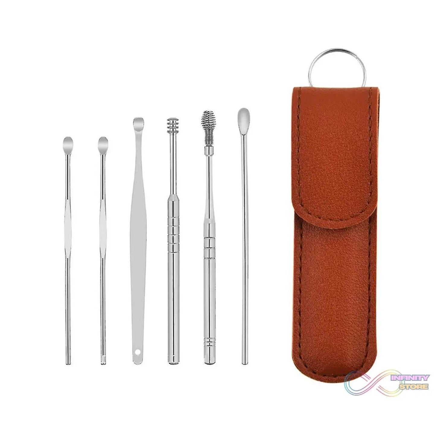 6-in-1 Ear Wax Cleaner- Resuable Ear Cleaning Tools Leather Pouch - Ear Pick Wax Remover Tool Kit with Ear Curette Cleaner and Spring Ear Buds Cleaner Fit in Pocket Great for Traveling - infinityexculsivestore.com