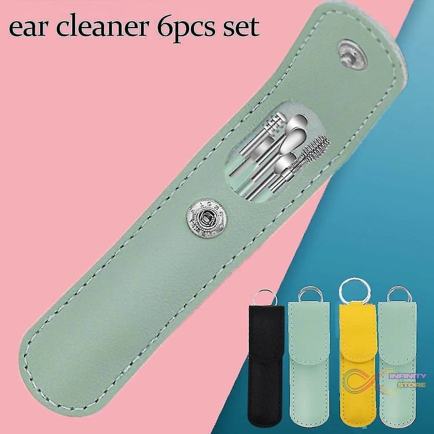 6-in-1 Ear Wax Cleaner- Resuable Ear Cleaning Tools Leather Pouch - Ear Pick Wax Remover Tool Kit with Ear Curette Cleaner and Spring Ear Buds Cleaner Fit in Pocket Great for Traveling - infinityexculsivestore.com