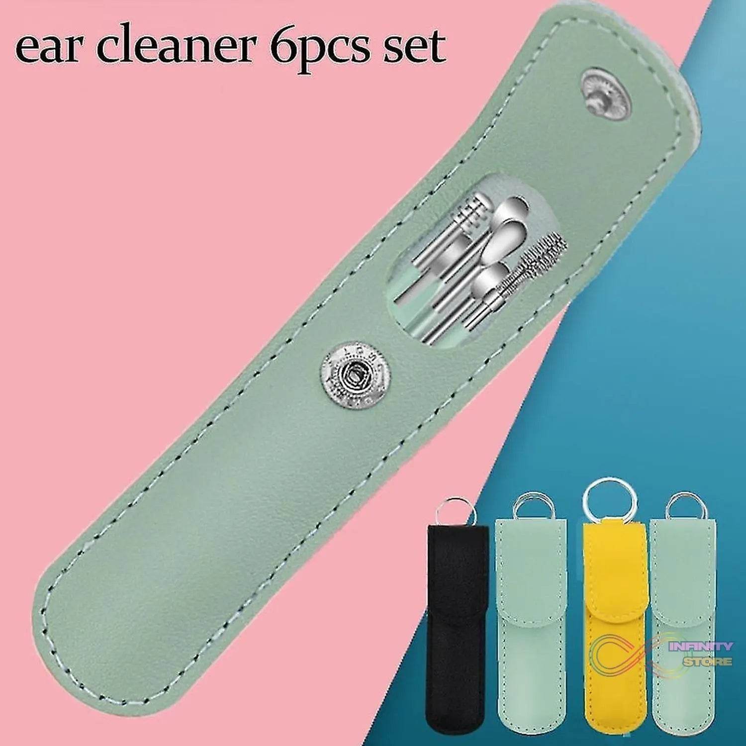 6-in-1 Ear Wax Cleaner- Resuable Ear Cleaning Tools Leather Pouch - Ear Pick Wax Remover Tool Kit with Ear Curette Cleaner and Spring Ear Buds Cleaner Fit in Pocket Great for Traveling - infinityexculsivestore.com