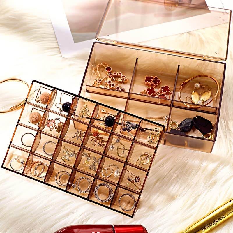 2 layer Acrylic Jewelry Storage Box Dustproof Earring Box, Storage Box Portable Nail Art Storage Case, 24 - Grid Small and 6 - Grid Big case Makeup Vanity Box (1 Pc / 30 Compartment) - infinityexculsivestore.com