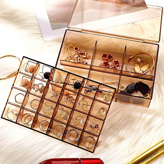2 layer Acrylic Jewelry Storage Box Dustproof Earring Box, Storage Box Portable Nail Art Storage Case, 24 - Grid Small and 6 - Grid Big case Makeup Vanity Box (1 Pc / 30 Compartment) - infinityexculsivestore.com