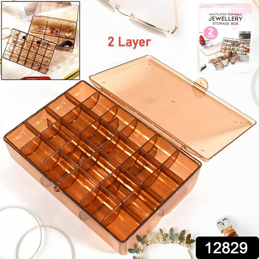 2 layer Acrylic Jewelry Storage Box Dustproof Earring Box, Storage Box Portable Nail Art Storage Case, 24 - Grid Small and 6 - Grid Big case Makeup Vanity Box (1 Pc / 30 Compartment) - infinityexculsivestore.com