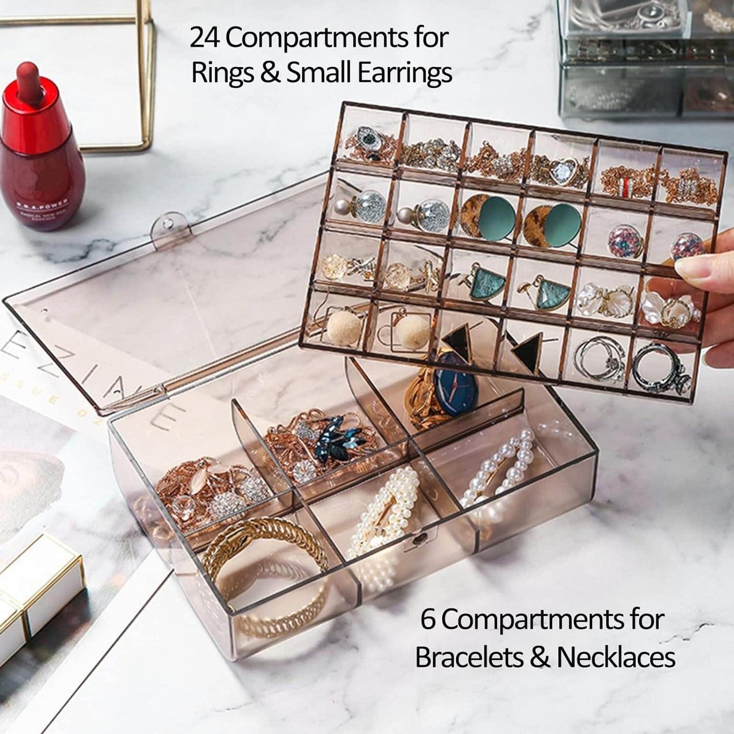2 layer Acrylic Jewelry Storage Box Dustproof Earring Box, Storage Box Portable Nail Art Storage Case, 24 - Grid Small and 6 - Grid Big case Makeup Vanity Box (1 Pc / 30 Compartment) - infinityexculsivestore.com