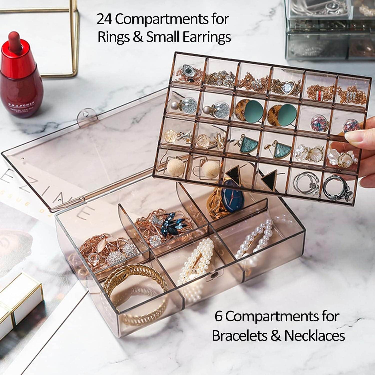 2 layer Acrylic Jewelry Storage Box Dustproof Earring Box, Storage Box Portable Nail Art Storage Case, 24 - Grid Small and 6 - Grid Big case Makeup Vanity Box (1 Pc / 30 Compartment) - infinityexculsivestore.com