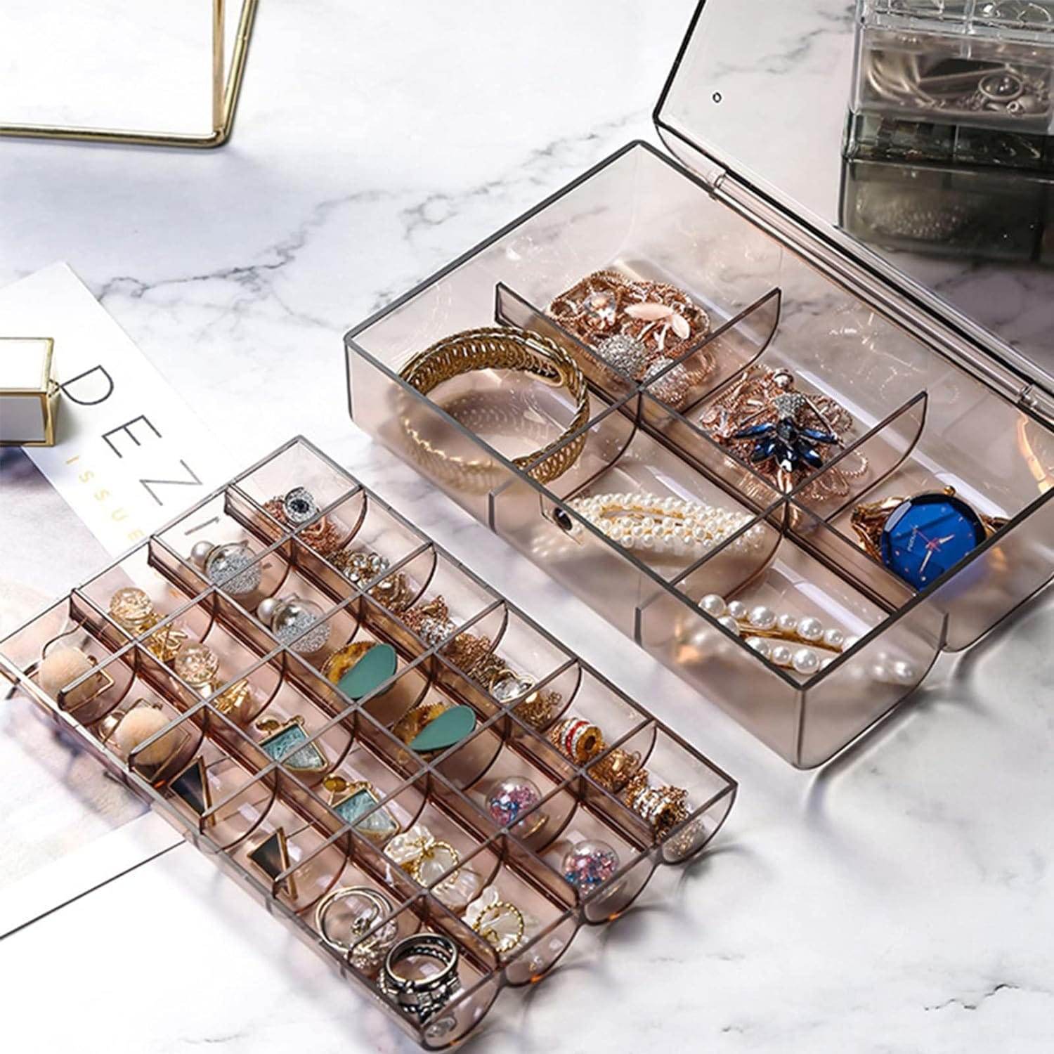 2 layer Acrylic Jewelry Storage Box Dustproof Earring Box, Storage Box Portable Nail Art Storage Case, 24 - Grid Small and 6 - Grid Big case Makeup Vanity Box (1 Pc / 30 Compartment) - infinityexculsivestore.com