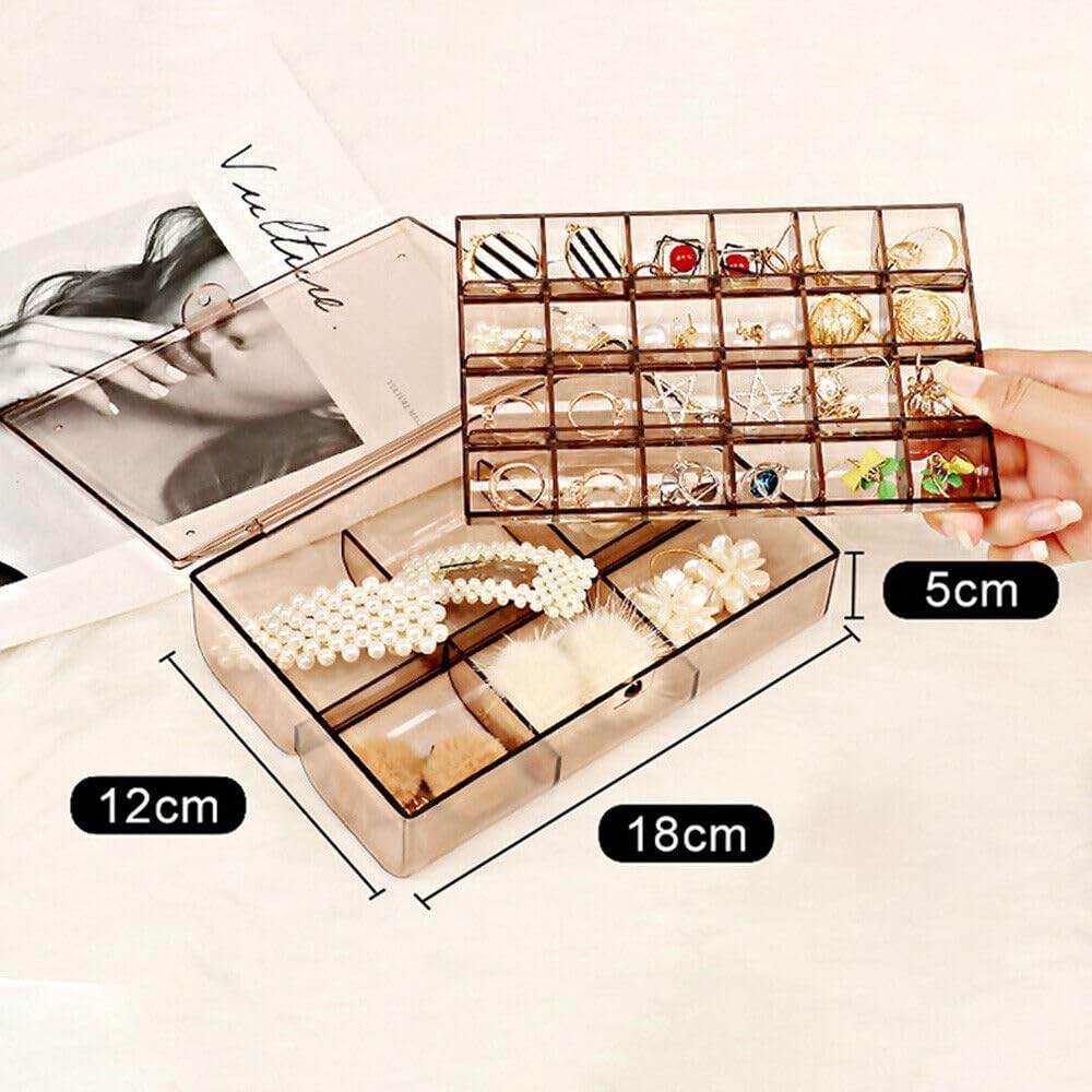 2 layer Acrylic Jewelry Storage Box Dustproof Earring Box, Storage Box Portable Nail Art Storage Case, 24 - Grid Small and 6 - Grid Big case Makeup Vanity Box (1 Pc / 30 Compartment) - infinityexculsivestore.com