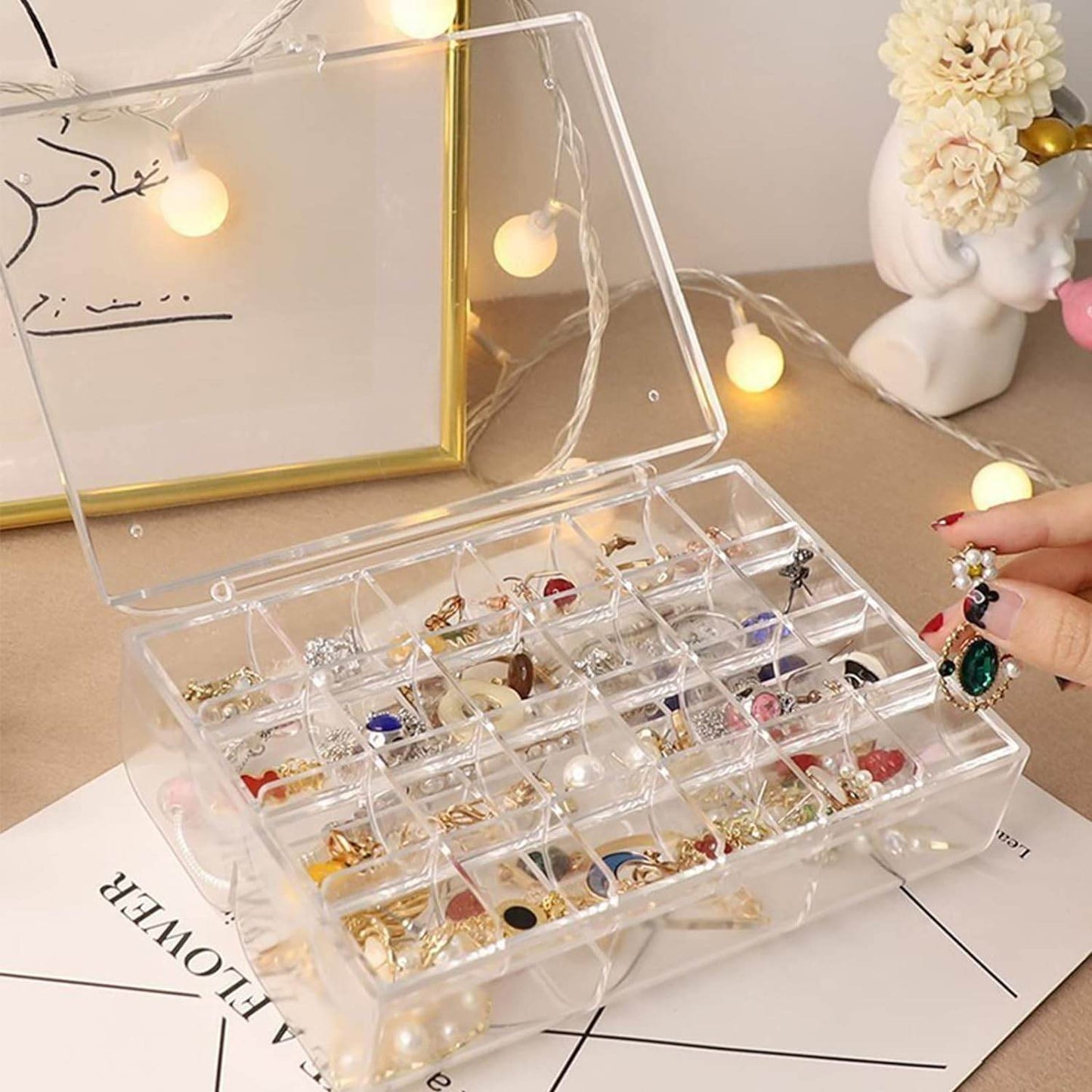 2 layer Acrylic Jewelry Storage Box Dustproof Earring Box, Storage Box Portable Nail Art Storage Case, 24 - Grid Small and 6 - Grid Big case Makeup Vanity Box (1 Pc / 30 Compartment) - infinityexculsivestore.com