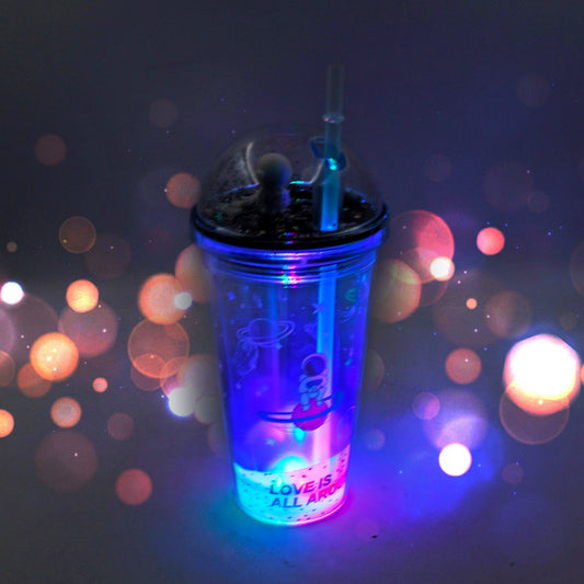 LED Glow Light, Design Printed Insulated Double Wall Plastic Tumbler Cups With Straws 13oz Theming Astronaut in Space Travel Tumbler Freezer Mug Drinking Cups for Boys and Girls School/Tuition/Gym/ Picnic (Pack Of 1) - infinityexculsivestore.com