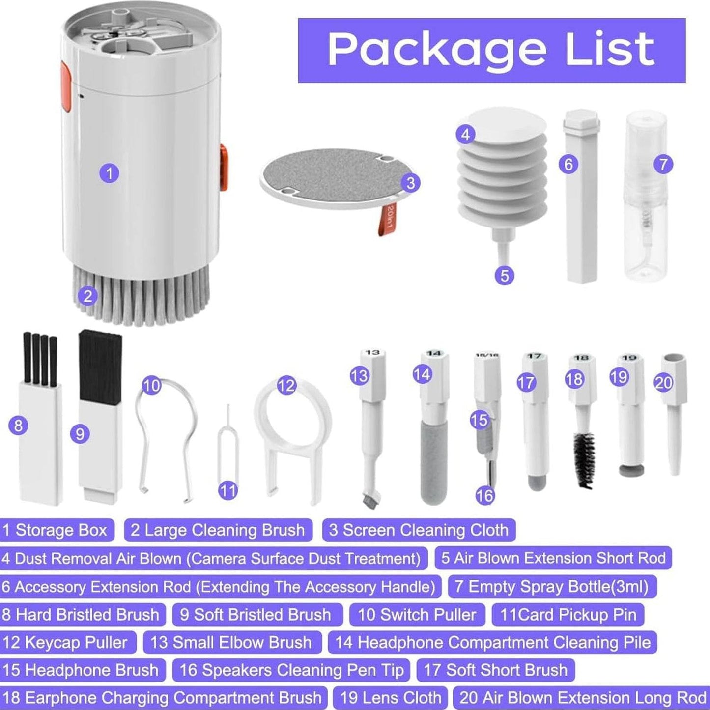 Keyboard Cleaner Kit, 20-in-1 Laptop Phone Screen Cleaning Kit, Keyboard Cleaning Kit with Electronic Cleaning Brush Spray for AirPods Pro, iPhone Pro, Camera, Computer Cleaning  - infinityexculsivestore.com
