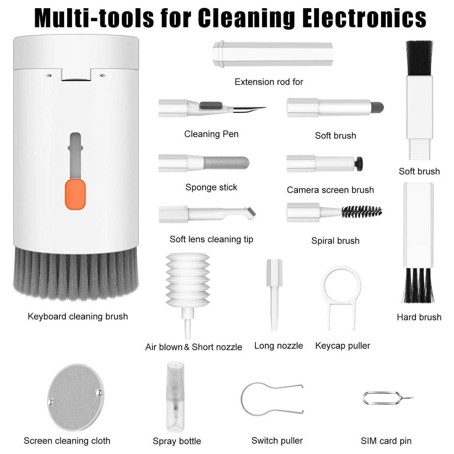 Keyboard Cleaner Kit, 20-in-1 Laptop Phone Screen Cleaning Kit, Keyboard Cleaning Kit with Electronic Cleaning Brush Spray for AirPods Pro, iPhone Pro, Camera, Computer Cleaning  - infinityexculsivestore.com