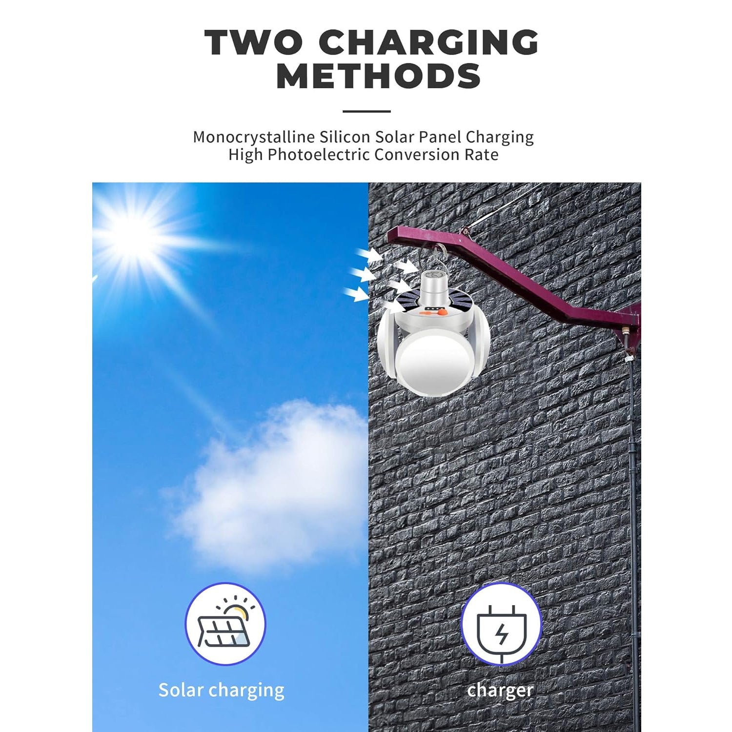 Solar Multi - Functional Emergency LED Light Bulb with USB Charging, LED camping lamp, camping lamp, USB rechargeable, 5 brightness light modes, foldable camping light, SOS IP65 waterproof camping light, blackout emergency equipment, camping gadgets - infinityexculsivestore.com