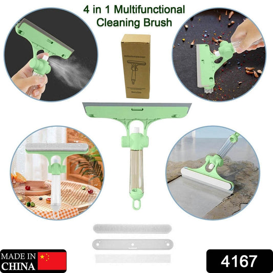 4 in 1 Multifunctional Glass Scraper, Window Glass Wiper with Watering Can, Silicon Cleaning Squeegee with Two Brush Heads, Practical Squeegee for Shower Doors, Windows, Tiles and Car Glass - infinityexculsivestore.com