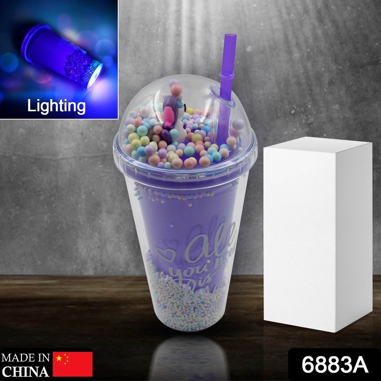 Design Printed Sipper Bottle With Toy, LED Glow Light, Double Wall Sipper Glass Water Bottle , Sipper Bottle With Straw For Girls And Kids for Boys and Girls School/Tuition/Gym (Pack of 1) - infinityexculsivestore.com