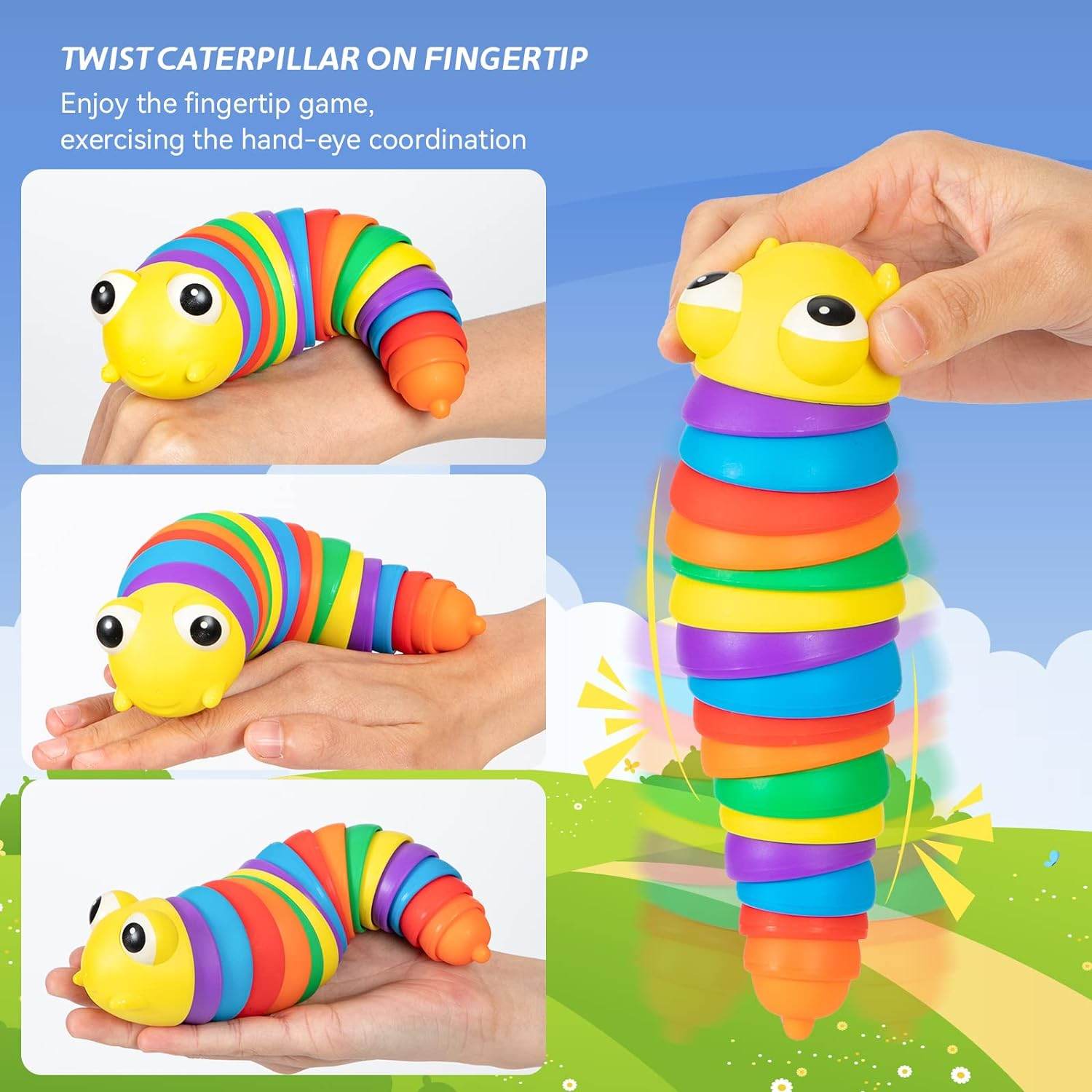 3D Rainbow Color Plastic Slug Fidget Toys, Stress Relieving Toy, Sensory Slug Toy for Boys and Girls, Finger slug Toy, for Autistic, Caterpillar Fidget Toys Stress Relief Gifts for Toddlers Kids Adults (1 Pc) - infinityexculsivestore.com