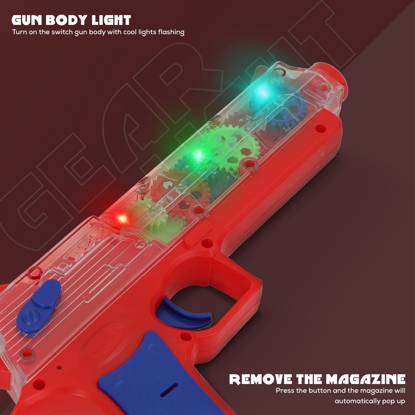 Plastic Gear Simulation Toy Gun for Kids, Pretend Play Gun Toys with 3D Flashing Lights and Exciting Music, Electric Laser Toy Guns with Rotating Gear Mechanism, Toy for Birthday Gift for Kids 3+ Years (Pack of 1) - infinityexculsivestore.com