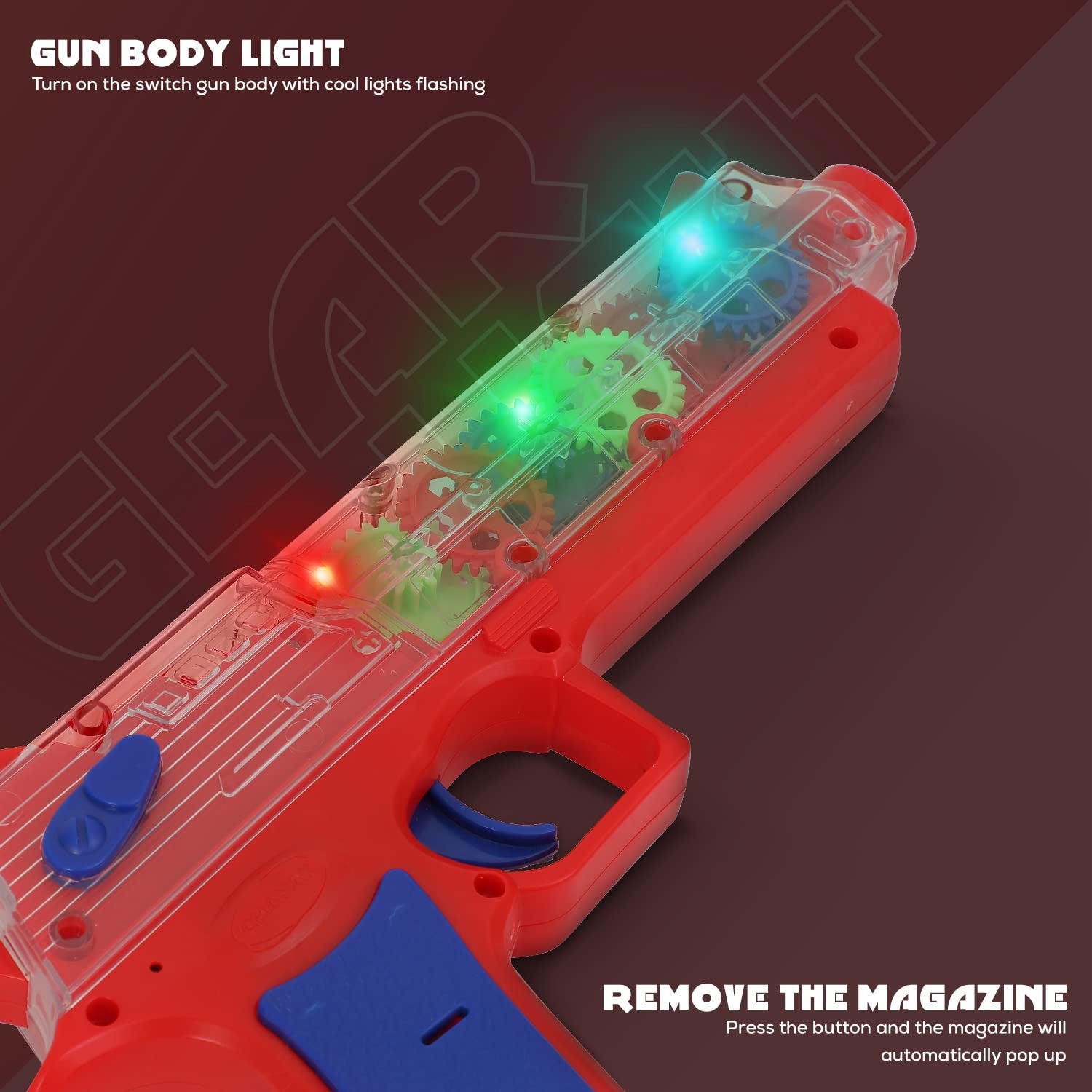 Plastic Gear Simulation Toy Gun for Kids, Pretend Play Gun Toys with 3D Flashing Lights and Exciting Music, Electric Laser Toy Guns with Rotating Gear Mechanism, Toy for Birthday Gift for Kids 3+ Years (Pack of 1) - infinityexculsivestore.com