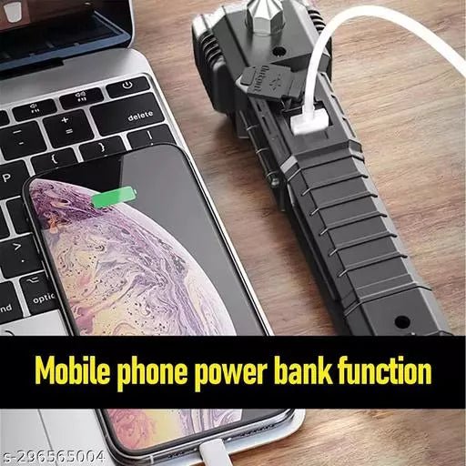 Portable 3w Rechargeable Torch LED Flashlight Long Distance Beam Range, Hammer and Strong Magnets, Window Glass and Seat Belt Cutter 4 Modes for Car Camping Hiking Indoor Outdoor - infinityexculsivestore.com