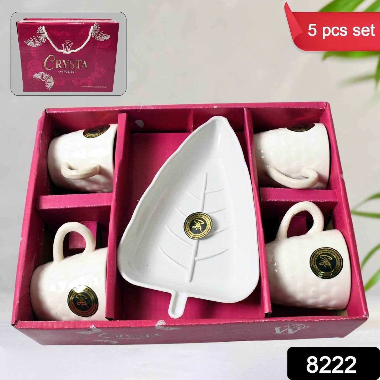 Crysta Ceramic Tea Cups With Plastic tray Environmental Friendly Festival for Milk Cup, Coffee Cup, Tea Cup, Breakfast Cup, Drinking Mug or Outdoor for Household Gift For Birthday (5 Pcs Set) - infinityexculsivestore.com