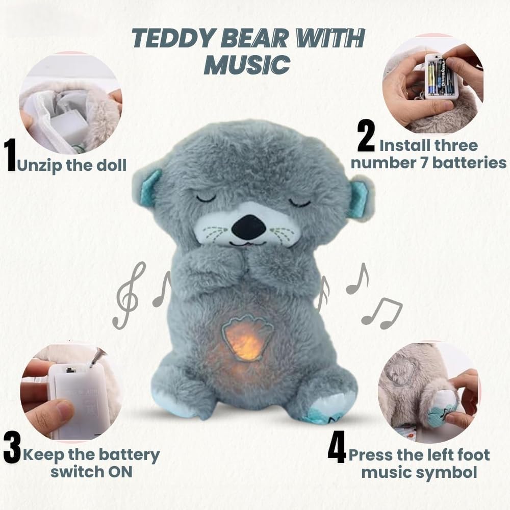 MOROVIK Breathing Teddy Otter Glowing Music for Baby Sensory Sleep Lights Rhythmic Simulation Plush for Babies Kids Soothing Sound and Décor Item Specialy for Valentine Gift (Multi) - infinityexculsivestore.com