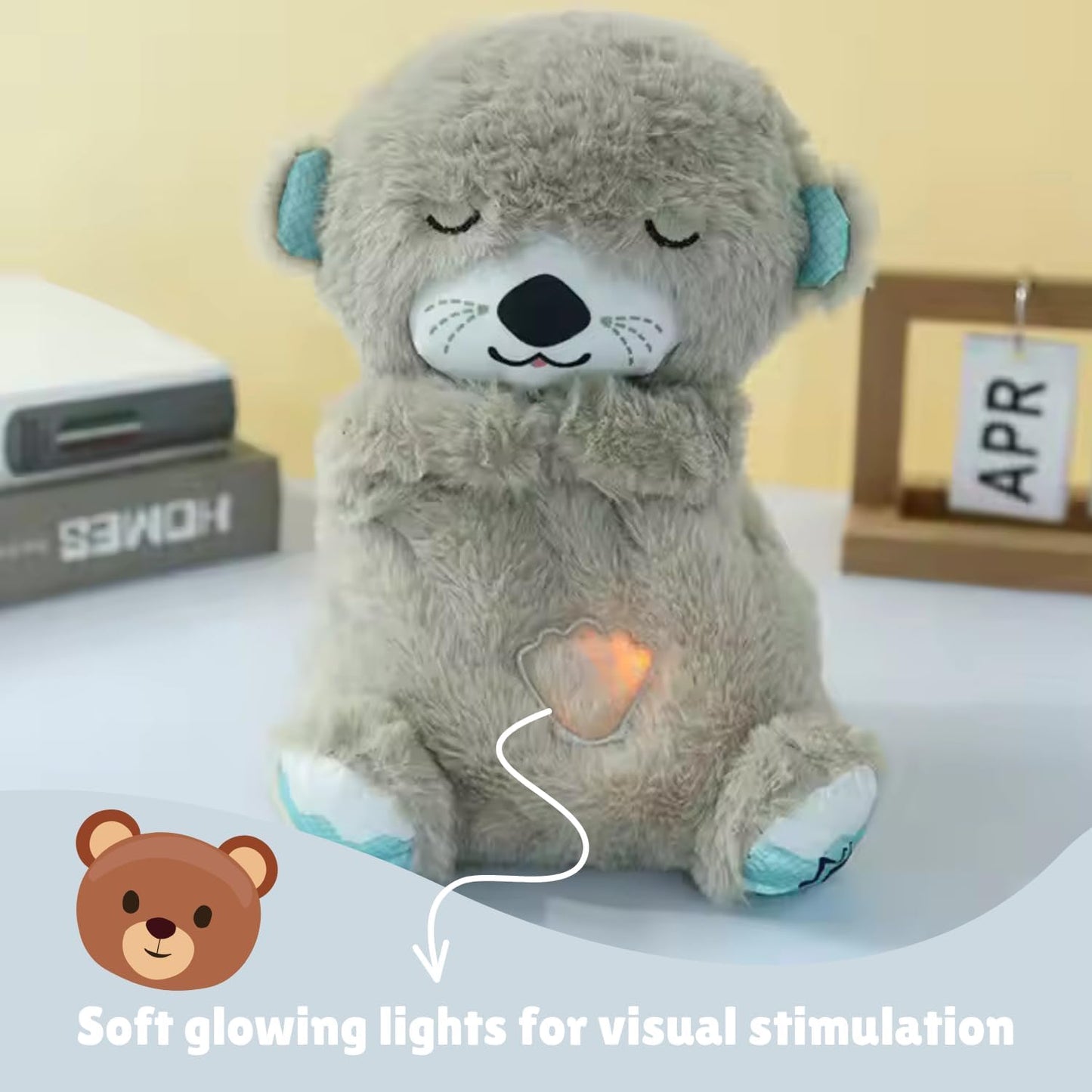 MOROVIK Breathing Teddy Otter Glowing Music for Baby Sensory Sleep Lights Rhythmic Simulation Plush for Babies Kids Soothing Sound and Décor Item Specialy for Valentine Gift (Multi) - infinityexculsivestore.com