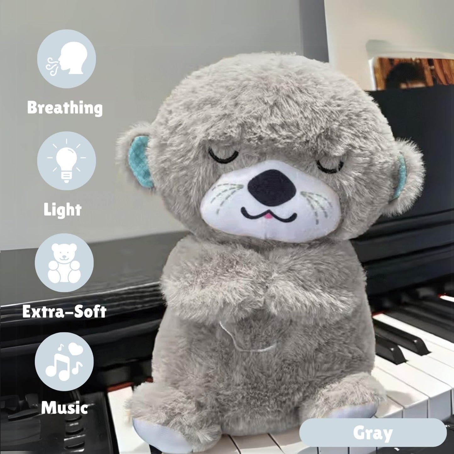 MOROVIK Breathing Teddy Otter Glowing Music for Baby Sensory Sleep Lights Rhythmic Simulation Plush for Babies Kids Soothing Sound and Décor Item Specialy for Valentine Gift (Multi) - infinityexculsivestore.com