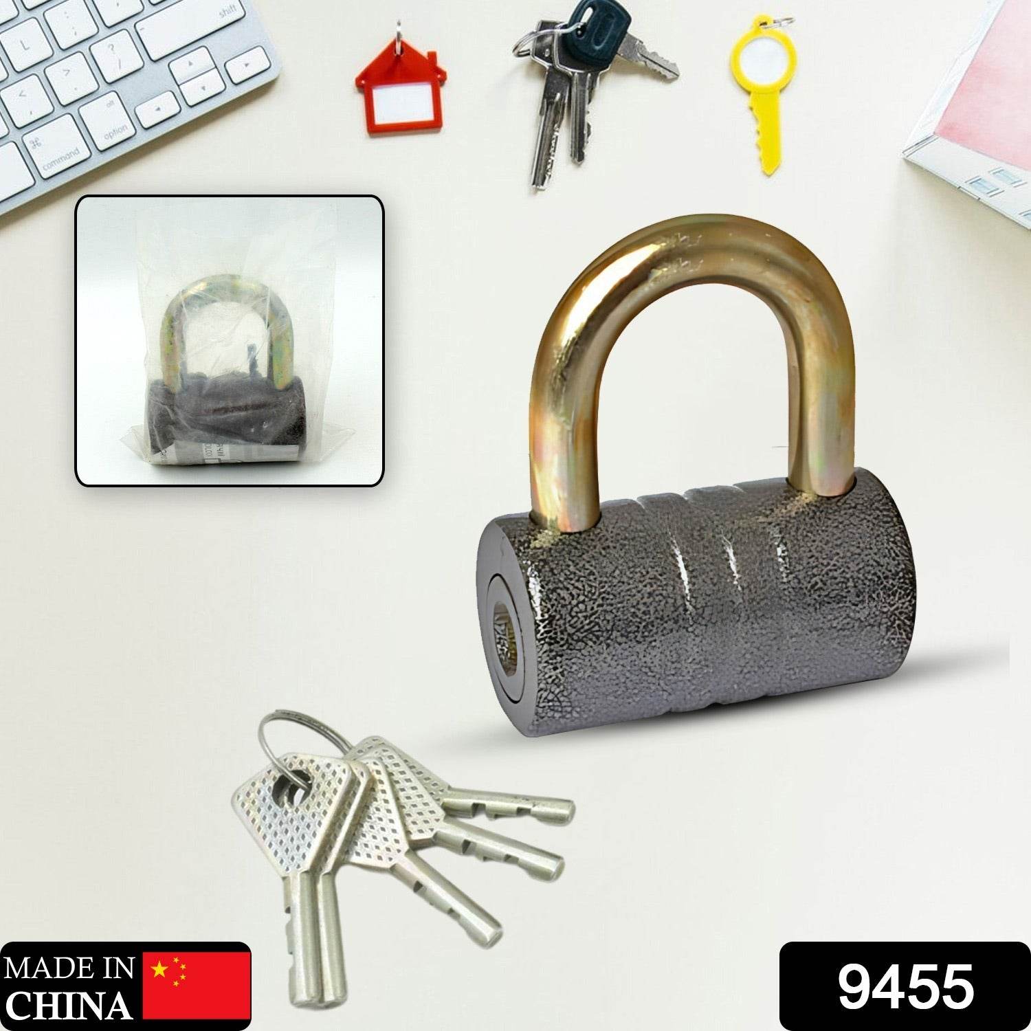 Iron Pad lock, Brass Core and Thickened Spray Black Iron Door Lock With 5 pc Keys for Home Dormitory, Waterproof Antirust Anti-theft Padlocks Outdoor Gate Shed Locks Warehouse Big Iron Door Drawer Lock (82 mm ) - infinityexculsivestore.com