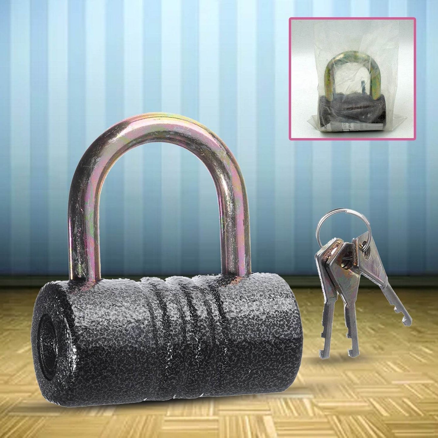 Iron Pad lock, Brass Core and Thickened Spray Black Iron Door Lock With 5 pc Keys for Home Dormitory, Waterproof Antirust Anti-theft Padlocks Outdoor Gate Shed Locks Warehouse Big Iron Door Drawer Lock (82 mm ) - infinityexculsivestore.com