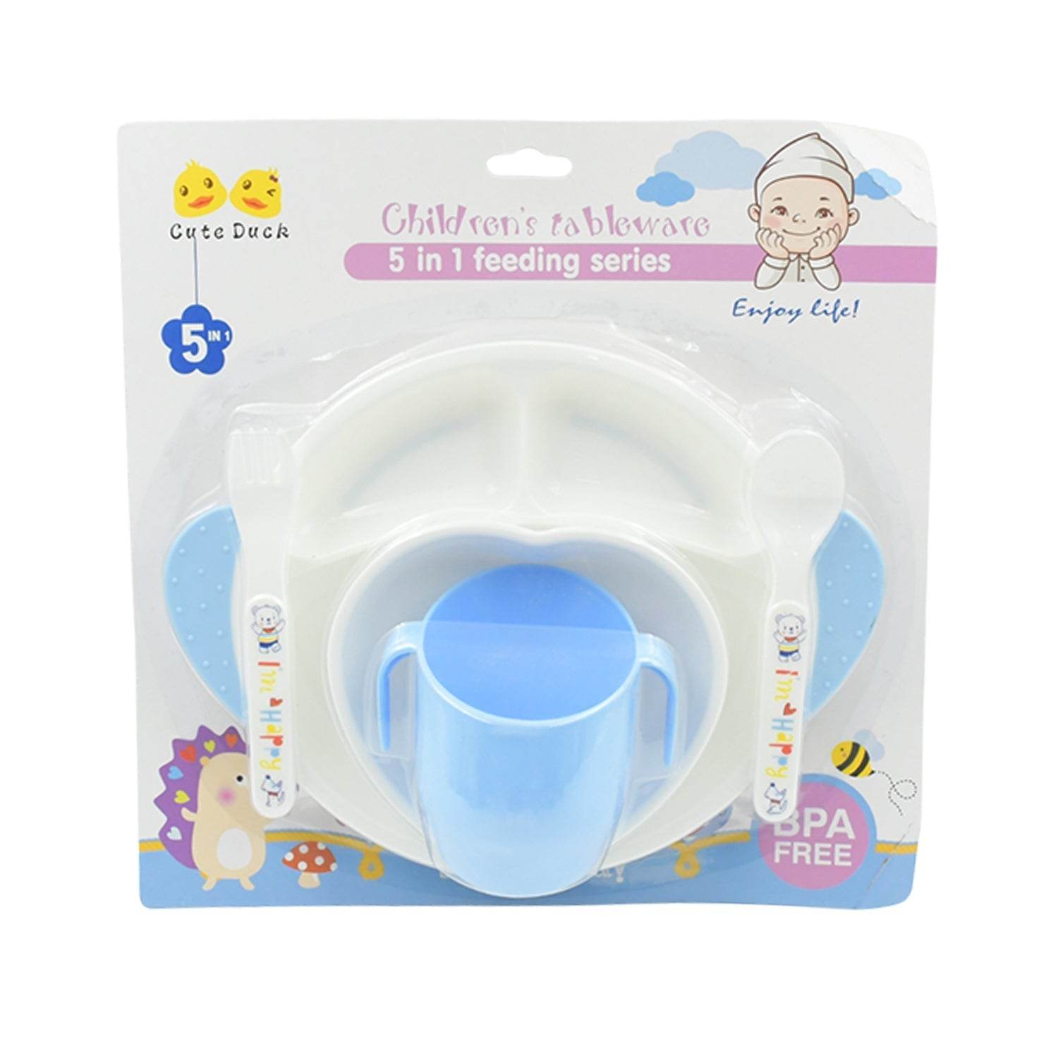 5in1 Baby Feeding Set for Kids and Toddlers,Children Children Dinnerware Set - Feeding Set for Kids, Cartoon Design Plate, Cup, Spoon, Fork Tableware Cutlery for Kids Microwave (5 Pcs Set) - infinityexculsivestore.com