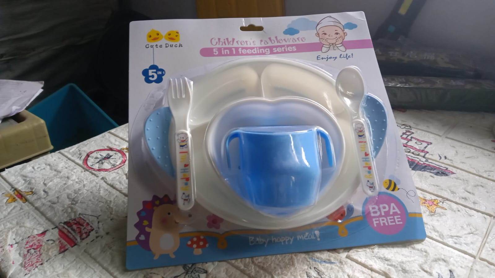 5in1 Baby Feeding Set for Kids and Toddlers,Children Children Dinnerware Set - Feeding Set for Kids, Cartoon Design Plate, Cup, Spoon, Fork Tableware Cutlery for Kids Microwave (5 Pcs Set) - infinityexculsivestore.com