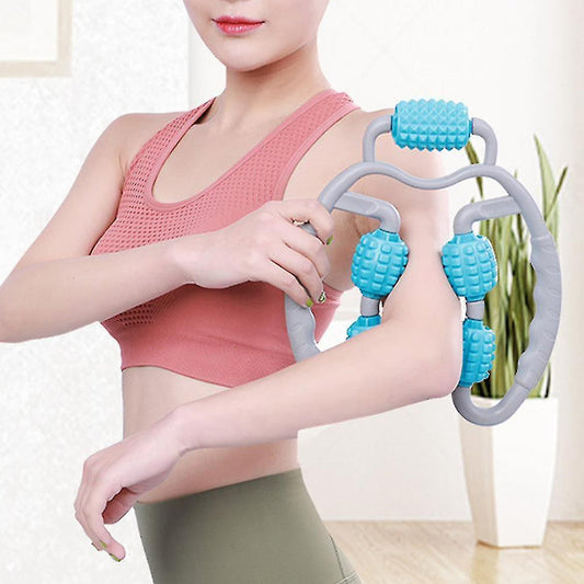 Muscle Massage Roller, 5 Wheels Relieve Soreness Leg Muscle Roller Fitness Roller Muscle Relaxer Massage Roller Ring Clip All Round Massaging Uniform Force Elastic PP Drop Shaped for Home Use (1 Pc) - infinityexculsivestore.com