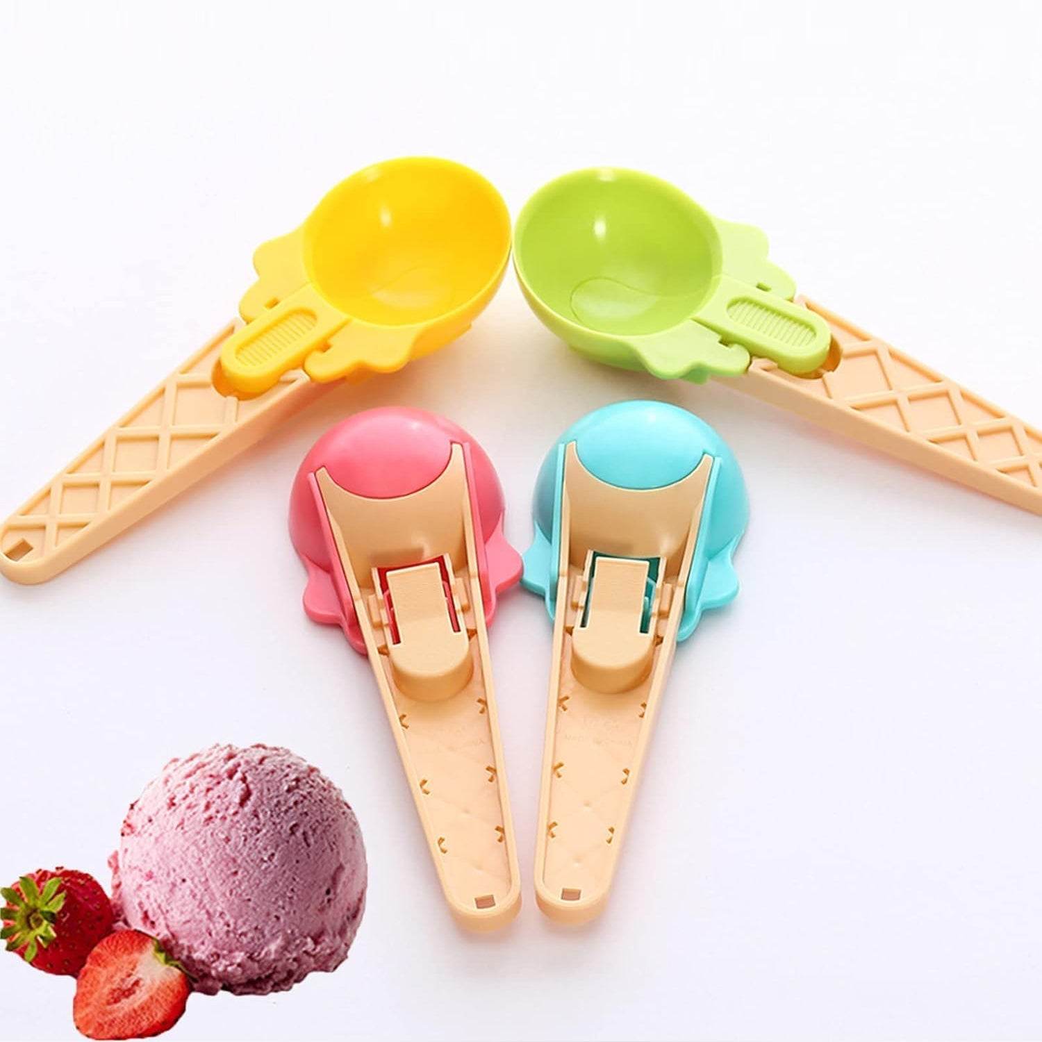 Ice Cream Spoons 2pcs Plastic Water Melon Scoopers with Trigger Dipper and Adults for Summer Party Ice Cream Scoop, Food Serving Spoon Kitchen Tools Ice Cream Digging Spoon Household Spoons Cupcake Spoons Aps Fruit Ball Player (2 Pc) - infinityexculsivestore.com