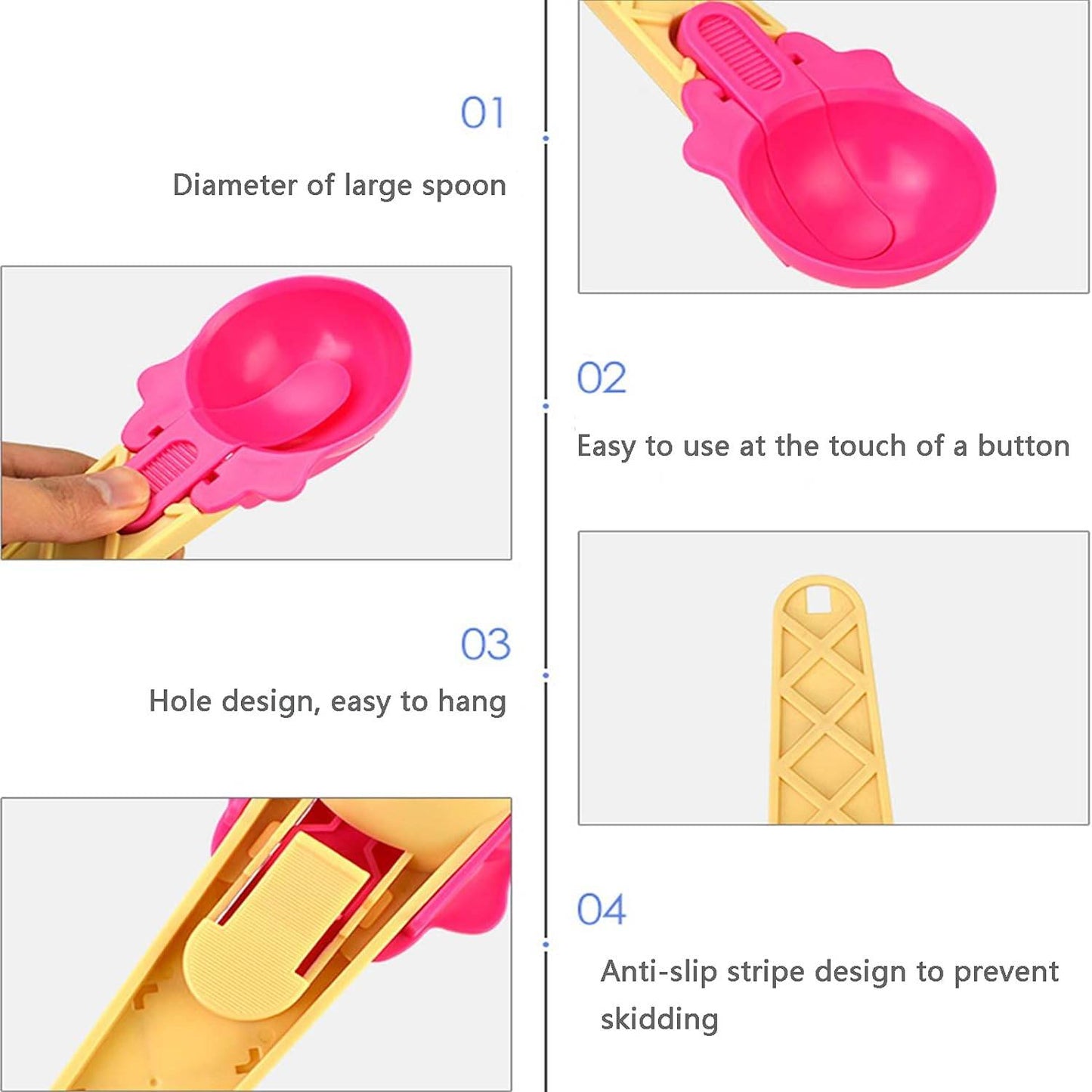 Ice Cream Spoons 2pcs Plastic Water Melon Scoopers with Trigger Dipper and Adults for Summer Party Ice Cream Scoop, Food Serving Spoon Kitchen Tools Ice Cream Digging Spoon Household Spoons Cupcake Spoons Aps Fruit Ball Player (2 Pc) - infinityexculsivestore.com