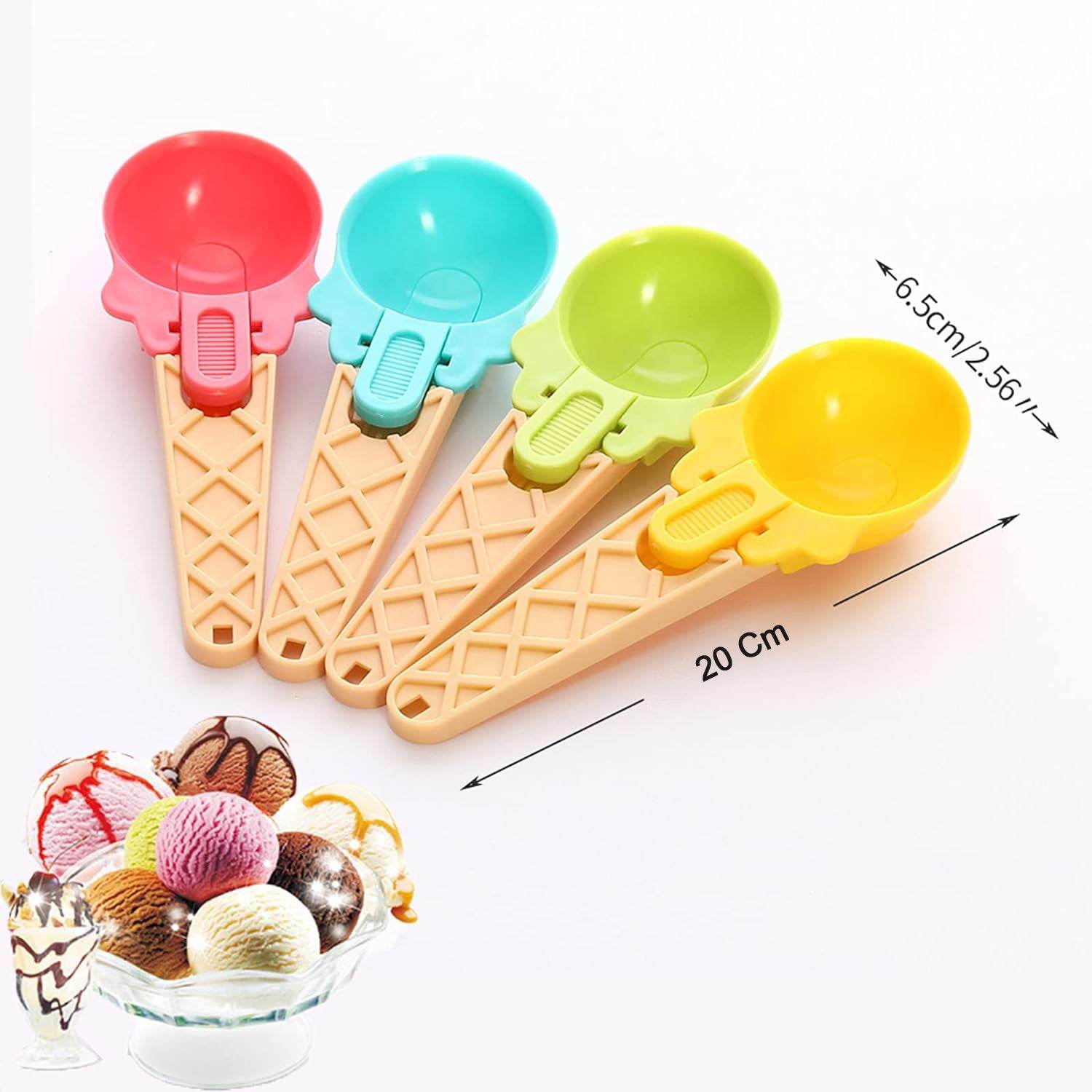 Ice Cream Spoons 2pcs Plastic Water Melon Scoopers with Trigger Dipper and Adults for Summer Party Ice Cream Scoop, Food Serving Spoon Kitchen Tools Ice Cream Digging Spoon Household Spoons Cupcake Spoons Aps Fruit Ball Player (2 Pc) - infinityexculsivestore.com