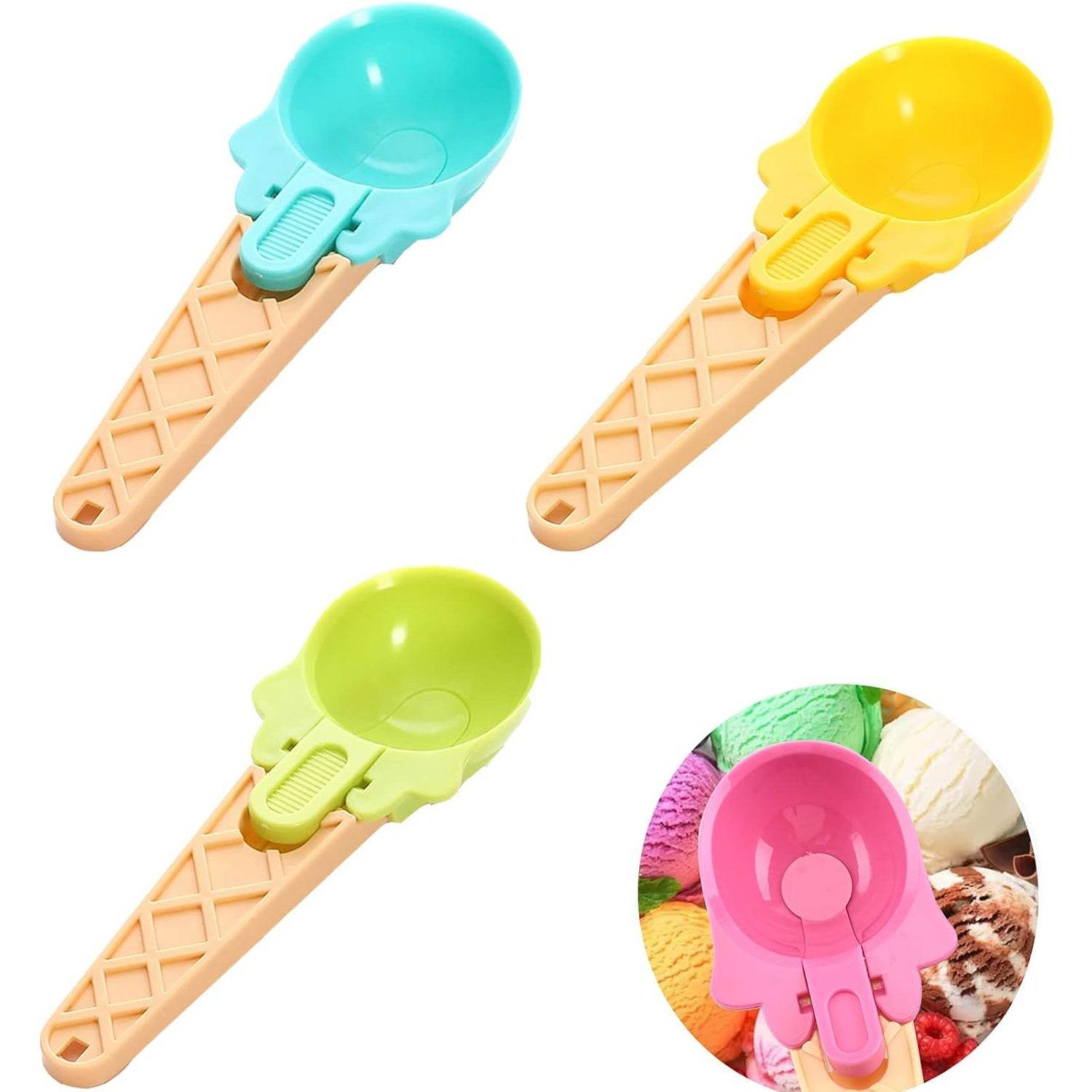 Ice Cream Spoons 2pcs Plastic Water Melon Scoopers with Trigger Dipper and Adults for Summer Party Ice Cream Scoop, Food Serving Spoon Kitchen Tools Ice Cream Digging Spoon Household Spoons Cupcake Spoons Aps Fruit Ball Player (2 Pc) - infinityexculsivestore.com