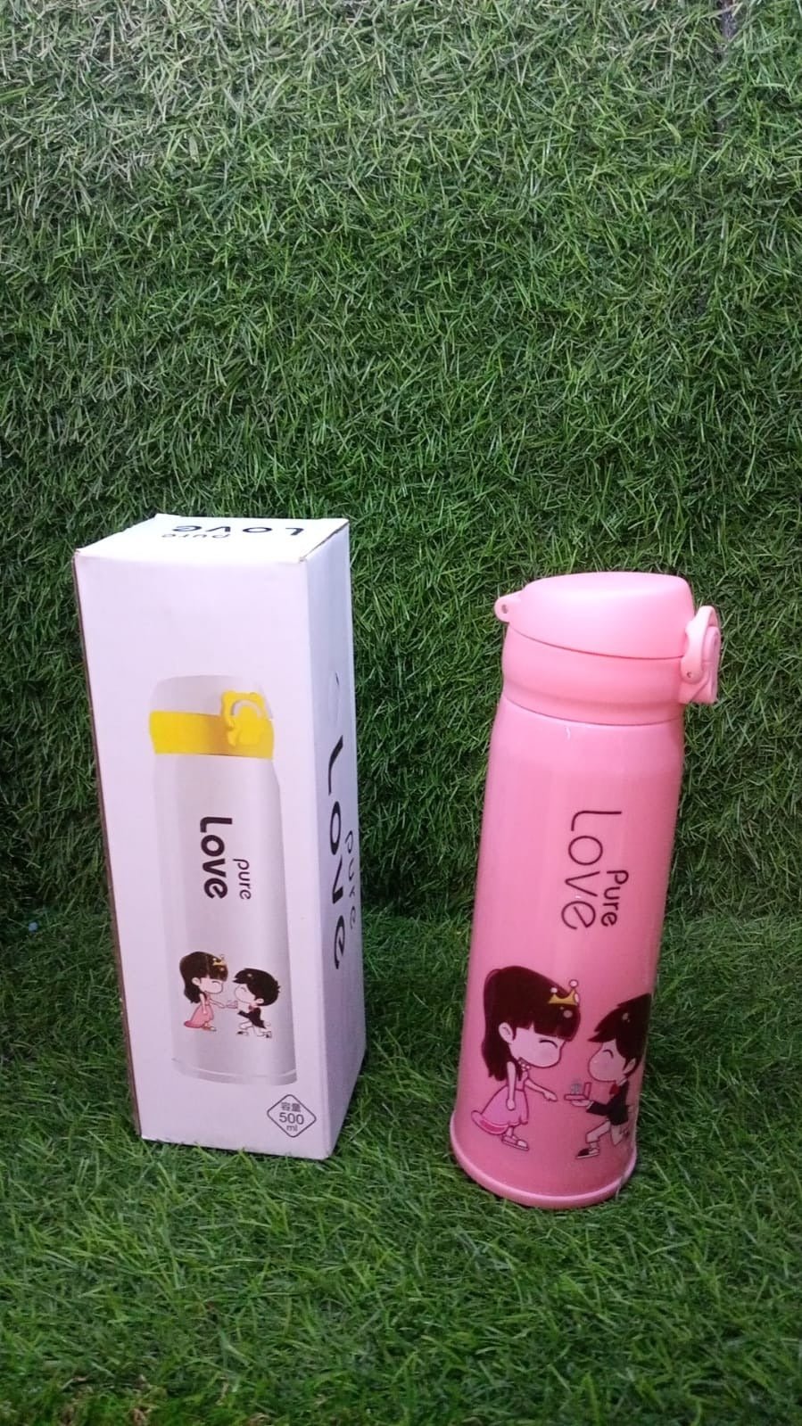 Pure Love outdoor sport water bottle 500ml leak proof BPA - free for travel cold and hot water glass water bottle with daily water intake for gym and children, Fridge, for Home, Office, School (MOQ : - 80 Pc) - infinityexculsivestore.com