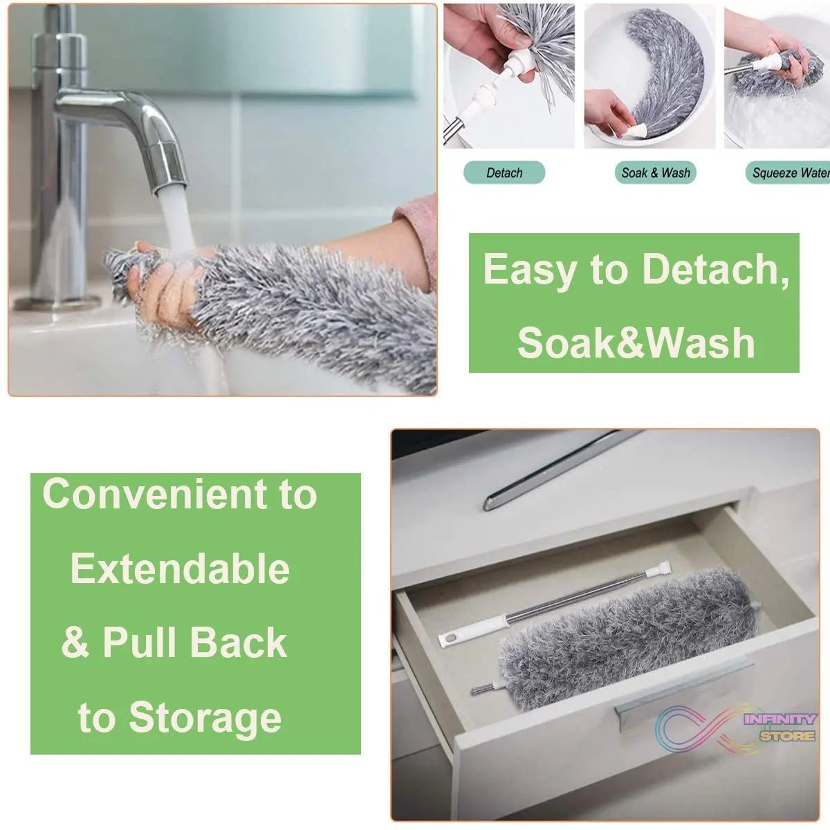Microfiber Dusters for Cleaning, Telescoping Feather Duster with 100 inches Extendable Handle Pole, Dusting Cleaning Tools for Cleaning High Ceiling, Ceiling Fan, Blinds, Cobwebs, Furniture, Cars - infinityexculsivestore.com