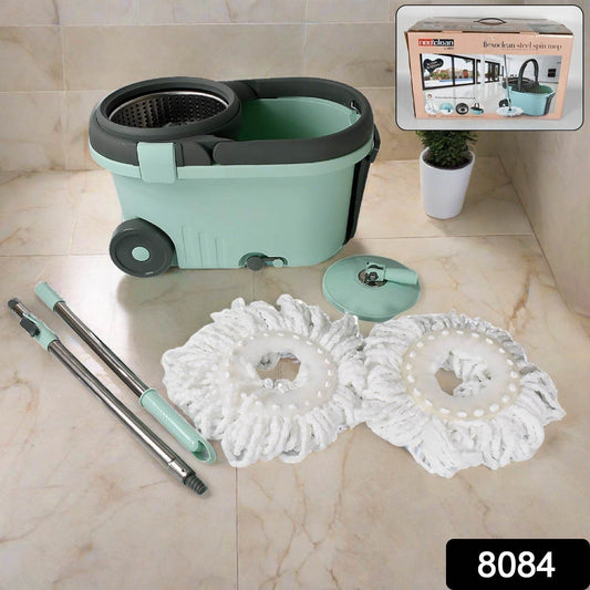 Ganesh Quick Spin Mop Steel Spin, Bucket Floor Cleaning, Easy Wheels & Big Bucket, Floor Cleaning Mop With Bucket, 2 Micro fiber head / Refill - infinityexculsivestore.com