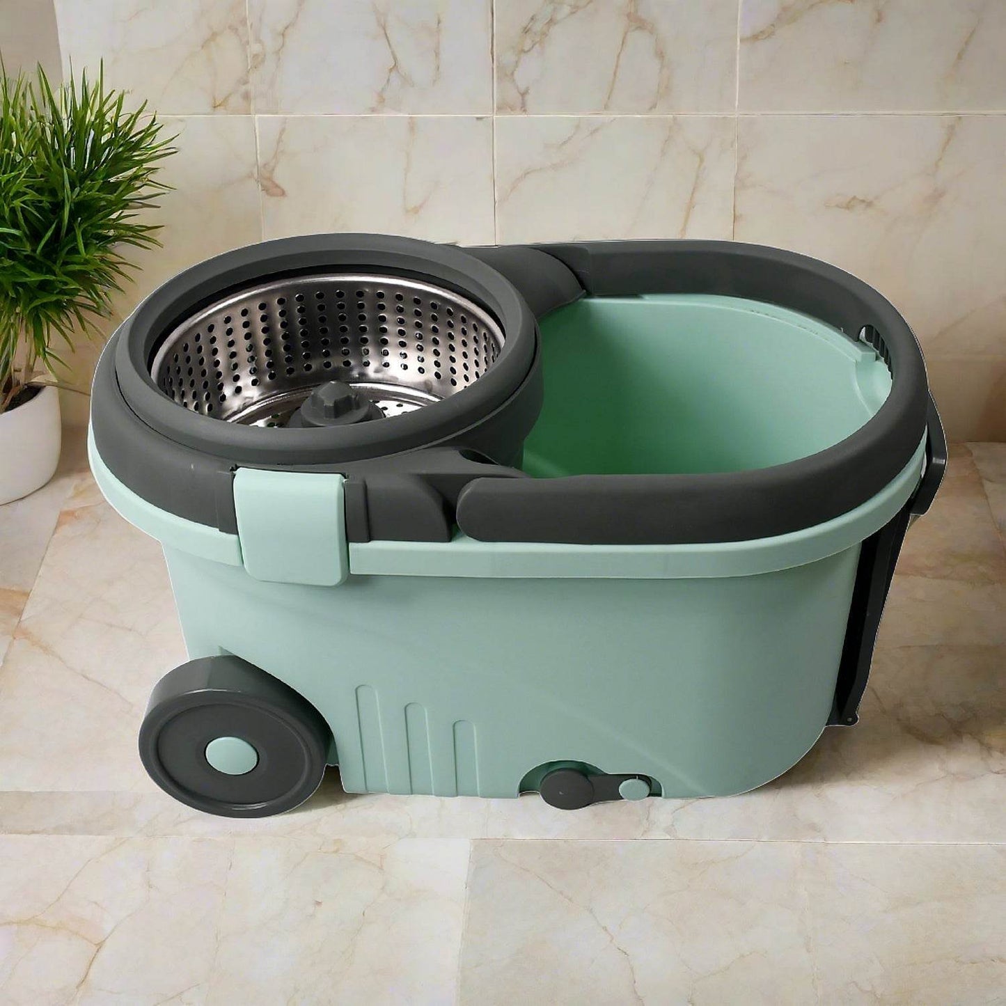 Ganesh Quick Spin Mop Steel Spin, Bucket Floor Cleaning, Easy Wheels & Big Bucket, Floor Cleaning Mop With Bucket, 2 Micro fiber head / Refill - infinityexculsivestore.com