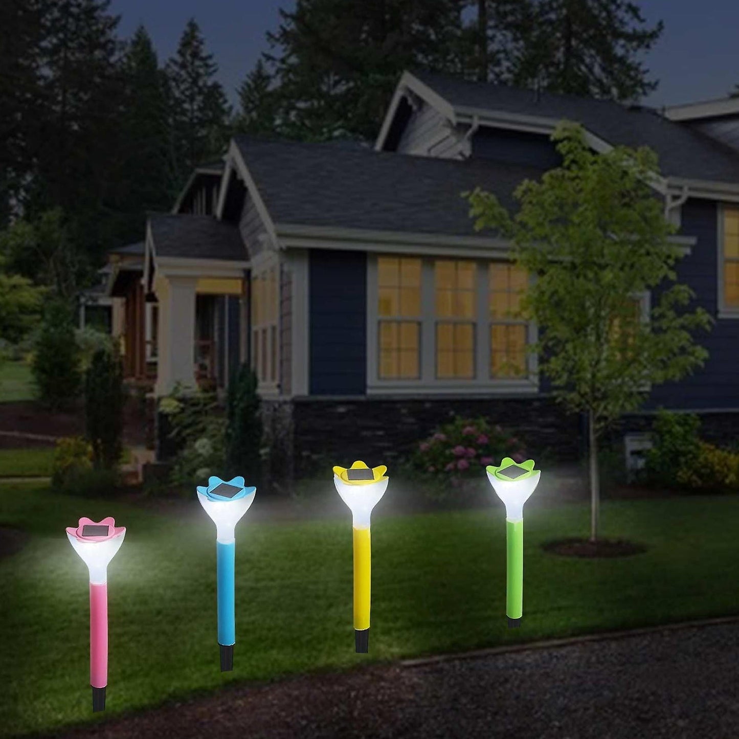 Street Light Solar Flowers Lights Road Light Flower Landscape Light Decorative Yard Lights Solar Lights Garden Stake Flower Lights Solar Landscape Light in Outdoor Spotlight (2 Pc ) - infinityexculsivestore.com