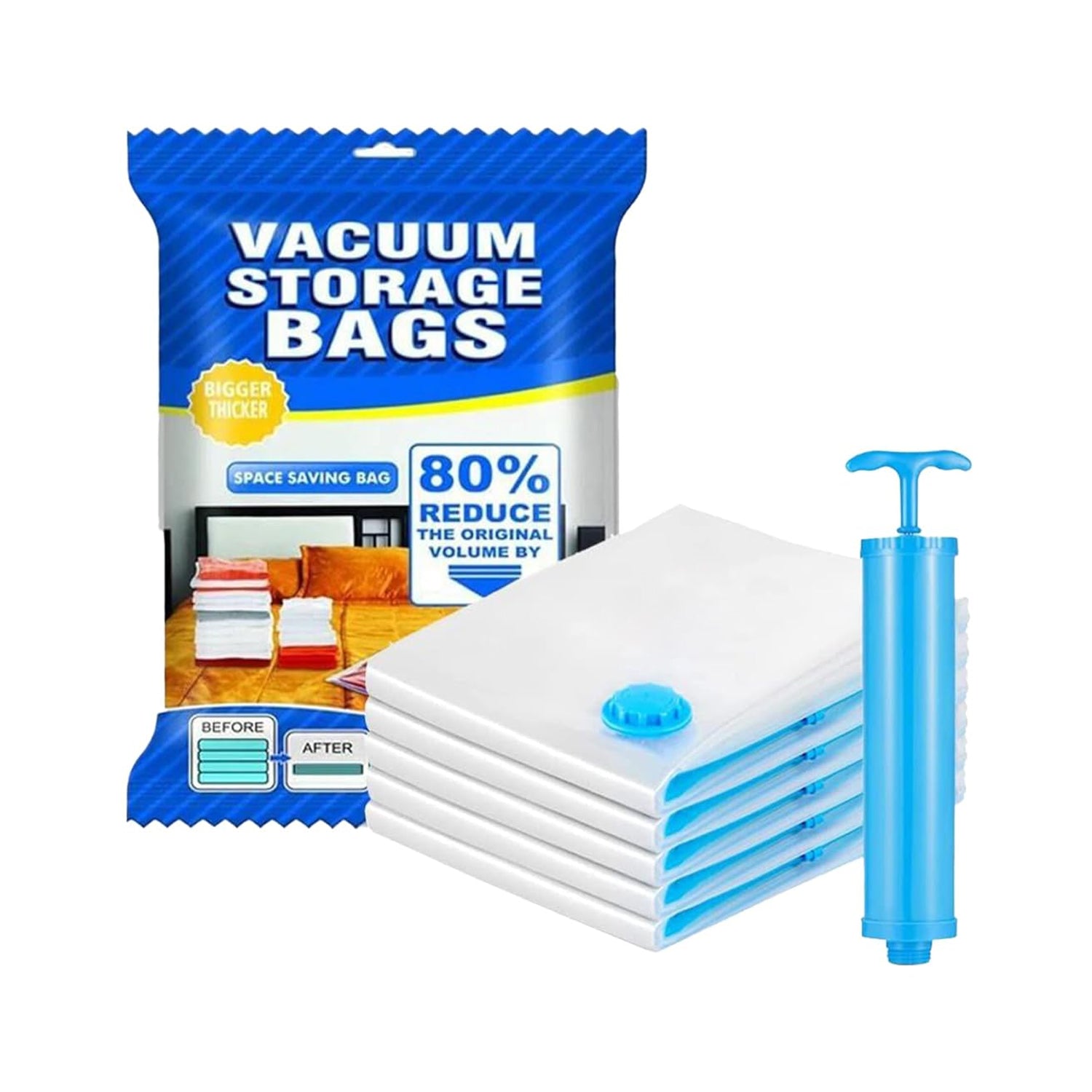 Vacuum Storage Bags with Suction Pump & Shirt clips - Vacuum Bags - Big Capacity Vacuum Seal Bags for Travel Clothes Blankets Pillows, Compression Bags | Space Saver Vacuum Storage Bags (5 Pcs Set) - infinityexculsivestore.com