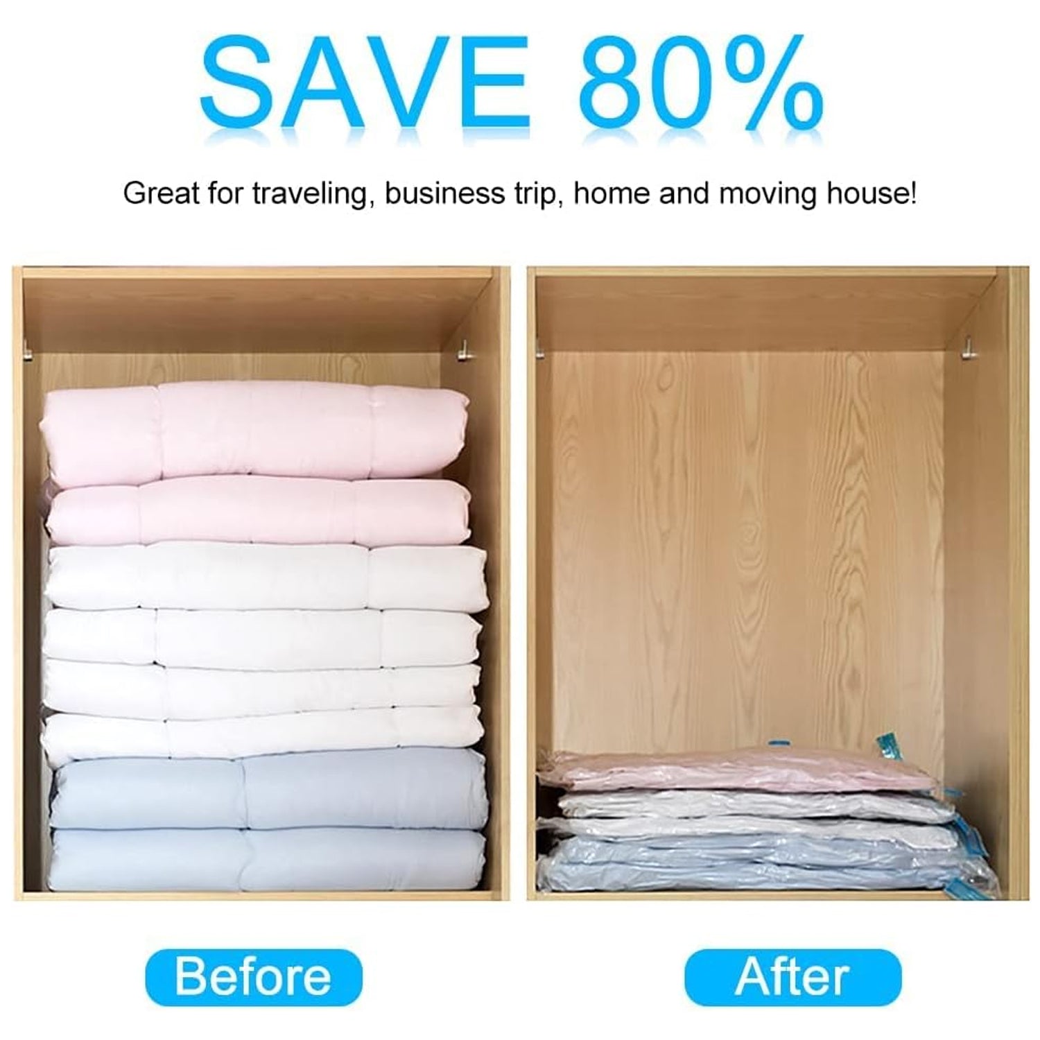 Vacuum Storage Bags with Suction Pump & Shirt clips - Vacuum Bags - Big Capacity Vacuum Seal Bags for Travel Clothes Blankets Pillows, Compression Bags | Space Saver Vacuum Storage Bags (5 Pcs Set) - infinityexculsivestore.com