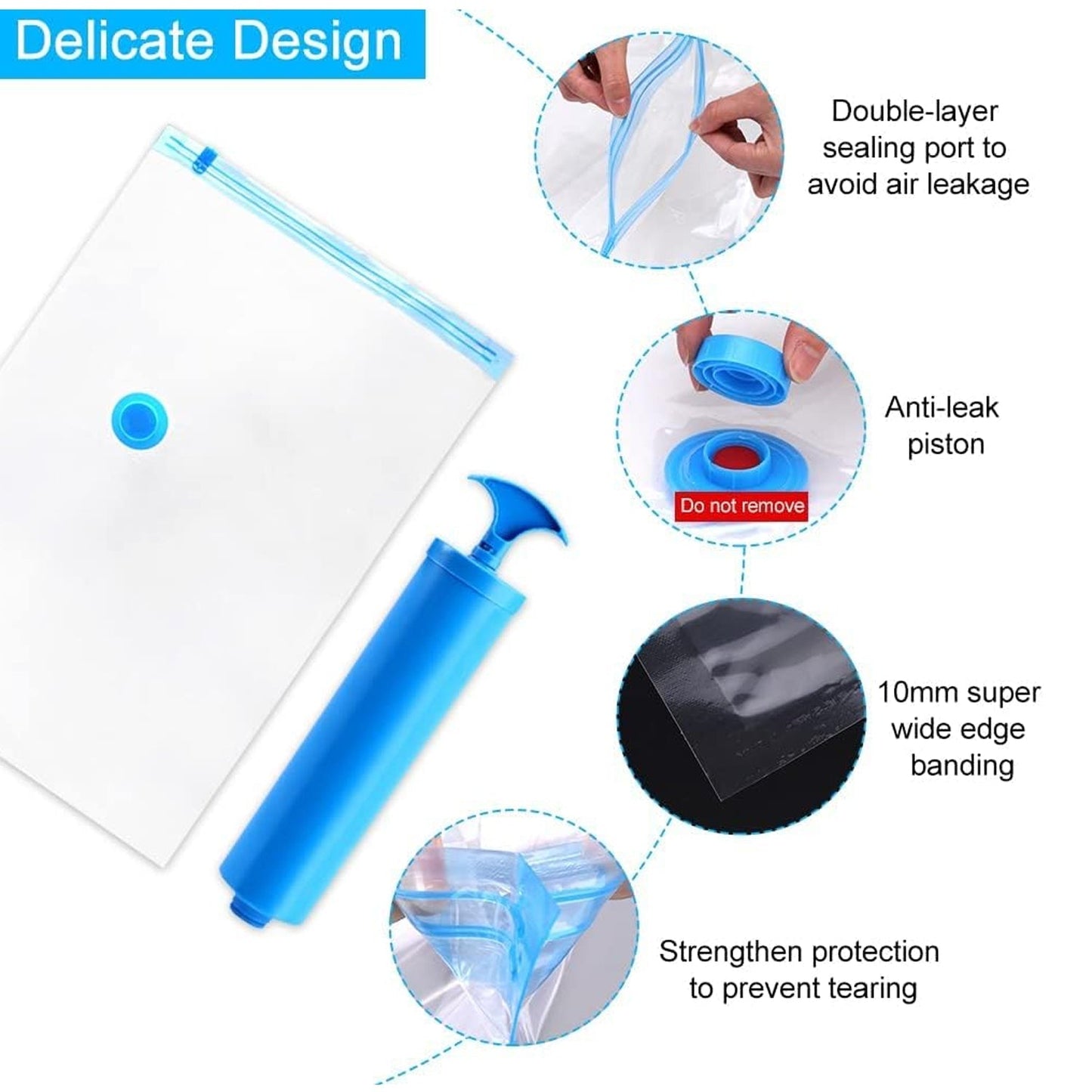 Vacuum Storage Bags with Suction Pump & Shirt clips - Vacuum Bags - Big Capacity Vacuum Seal Bags for Travel Clothes Blankets Pillows, Compression Bags | Space Saver Vacuum Storage Bags (5 Pcs Set) - infinityexculsivestore.com