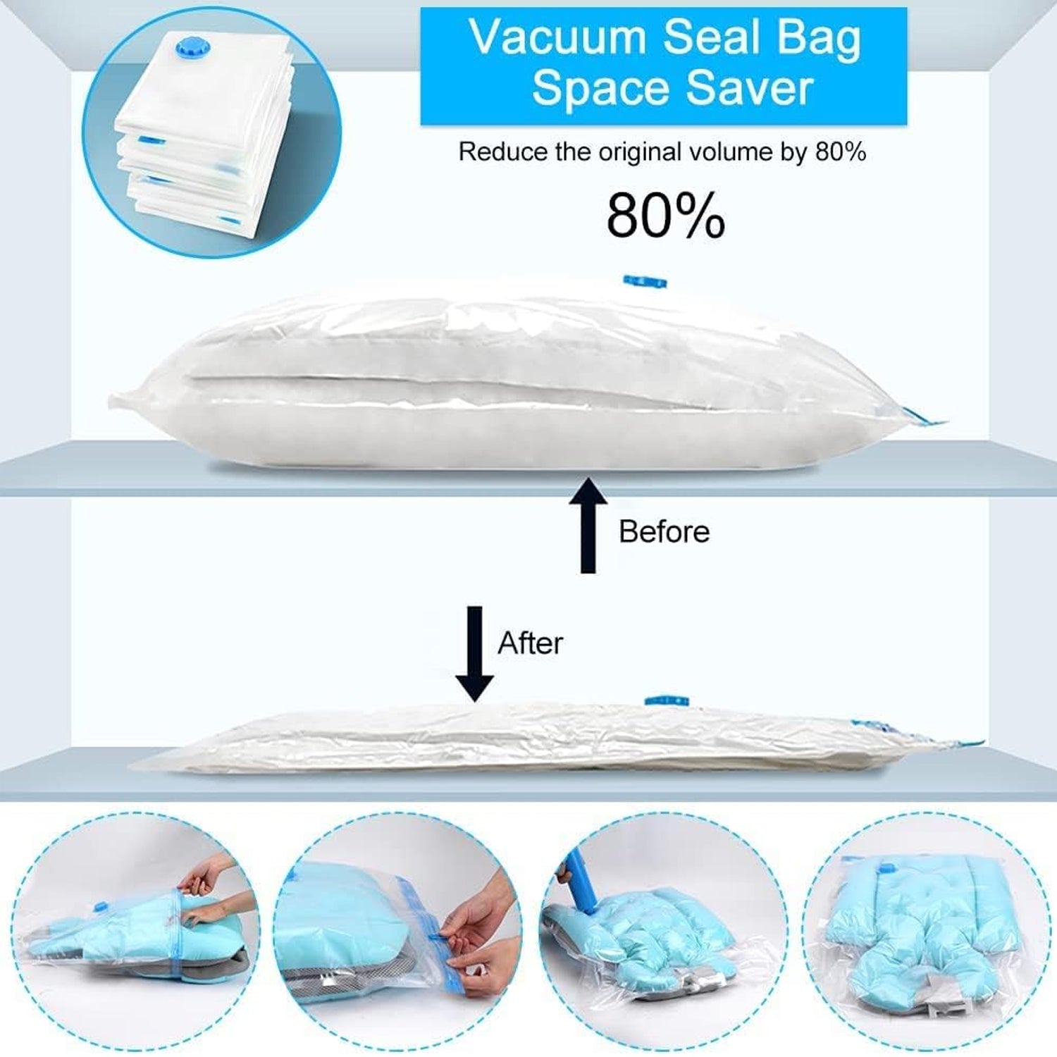 Vacuum Storage Bags with Suction Pump & Shirt clips - Vacuum Bags - Big Capacity Vacuum Seal Bags for Travel Clothes Blankets Pillows, Compression Bags | Space Saver Vacuum Storage Bags (5 Pcs Set) - infinityexculsivestore.com