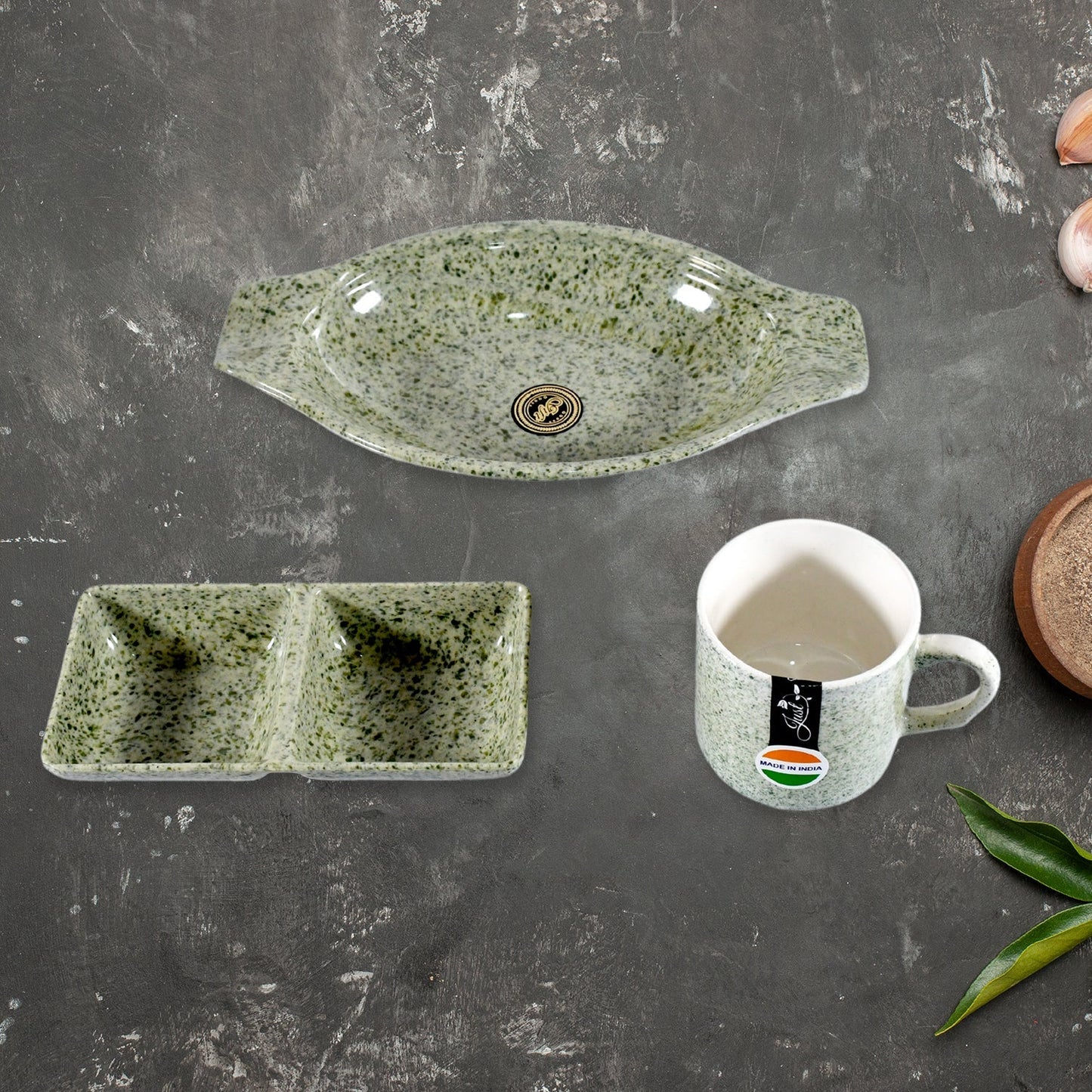 Sunday Funday Ceramic Tea / cups / Mug With Plastic Snacks Platter and 2 compartment Chutney Bowl Milk Cup, Coffee Cup, Breakfast Cup, Drinking Mug or Outdoor for Household, Gift for Birthday, Wedding Party (6 Pcs set) - infinityexculsivestore.com