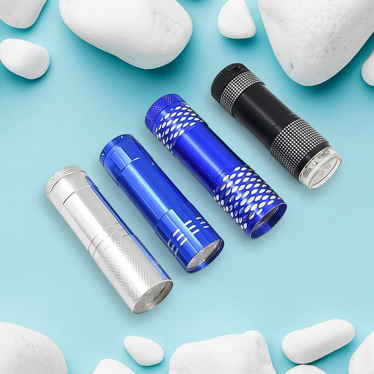 Portable Mini Torch, Super - Bright Mini 9 LED Bulb Pocket Torches - Torch Flashlight for Camping, Hiking, DIY, Travelling, Outdoors and More 3 Battery operated (Battery not included / 1 pc / Mix Color) - infinityexculsivestore.com