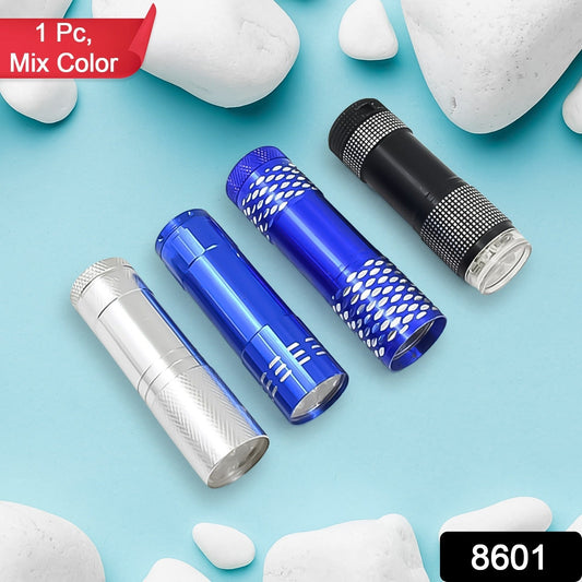 Portable Mini Torch, Super - Bright Mini 9 LED Bulb Pocket Torches - Torch Flashlight for Camping, Hiking, DIY, Travelling, Outdoors and More 3 Battery operated (Battery not included / 1 pc / Mix Color) - infinityexculsivestore.com