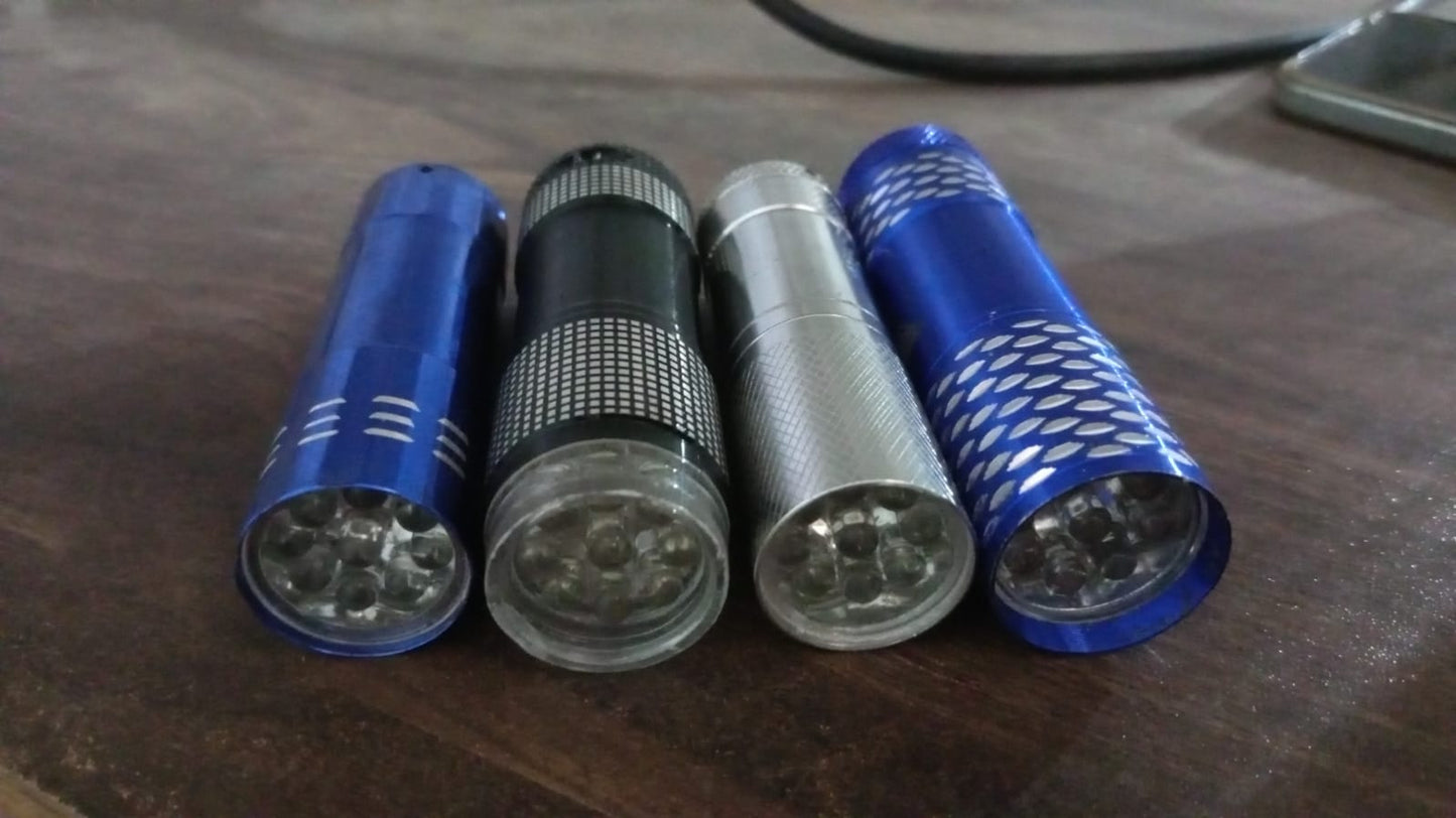 Portable Mini Torch, Super - Bright Mini 9 LED Bulb Pocket Torches - Torch Flashlight for Camping, Hiking, DIY, Travelling, Outdoors and More 3 Battery operated (Battery not included / 1 pc / Mix Color) - infinityexculsivestore.com