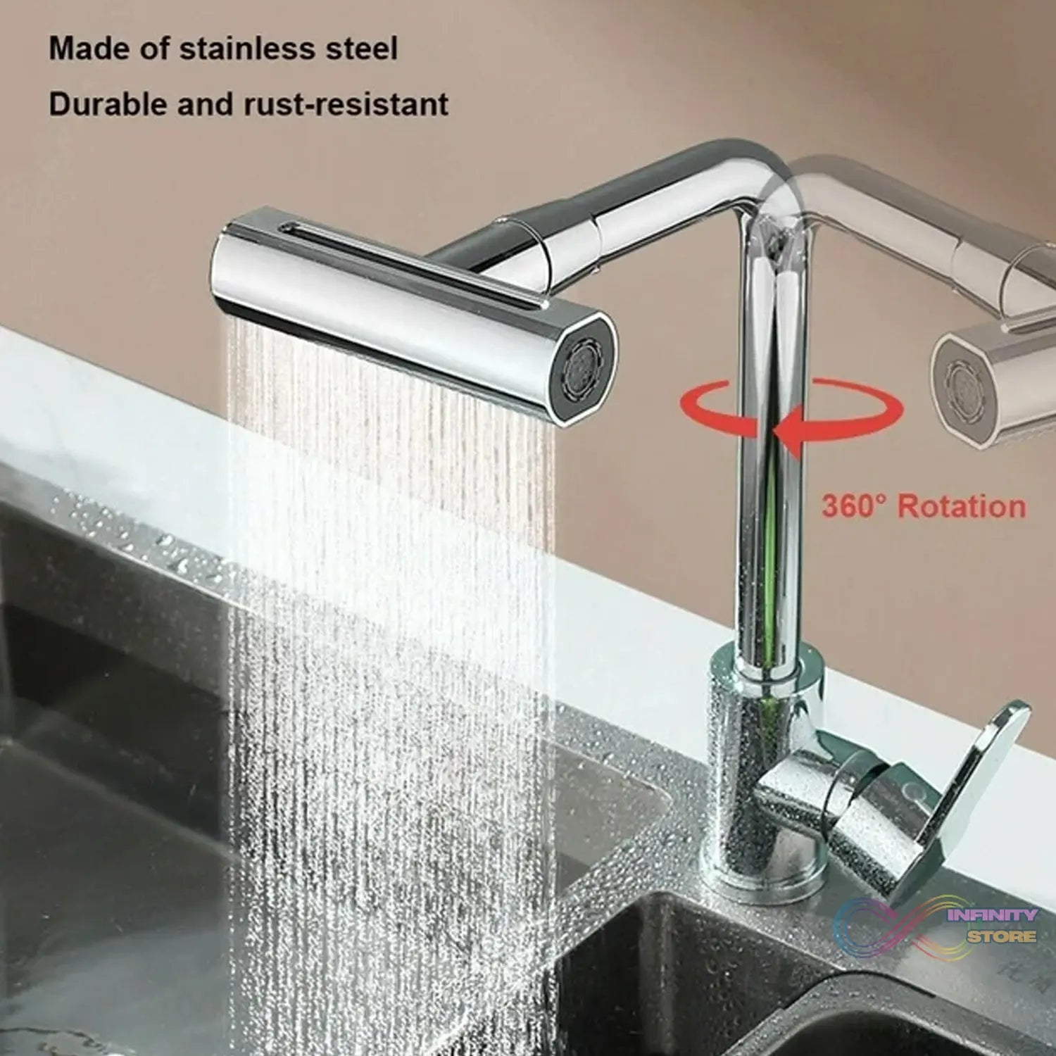 Multifunction Shower Waterfall Kitchen Faucet, 360° Rotation Waterfall Kitchen Faucet, Touch Kitchen Faucet, Faucet Extender for Kitchen Sink, Swivel Waterfall Kitchen Faucet for Washing Vegetable Fruit (4 In 1 ) - infinityexculsivestore.com