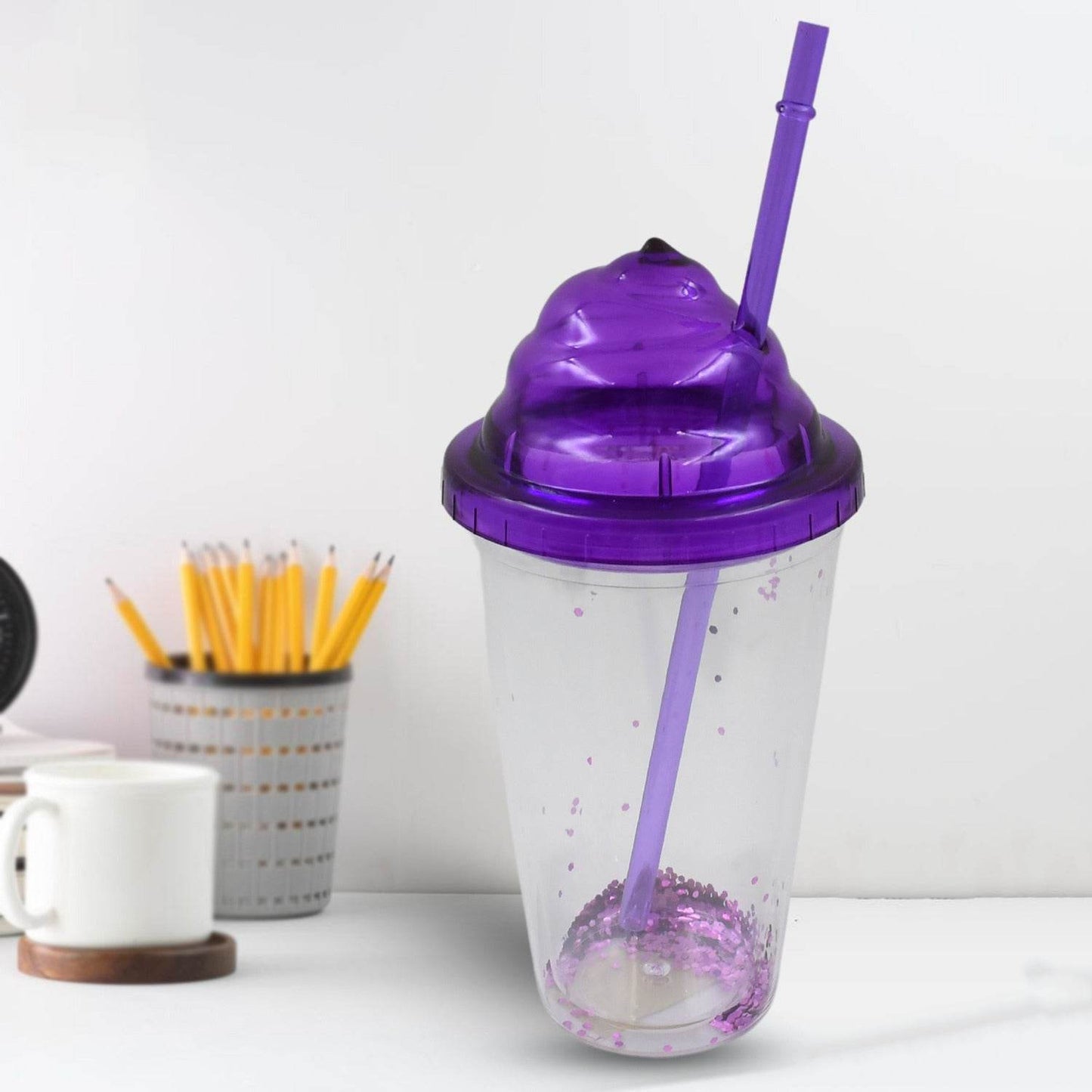 High Quality Plastic Creative Cold Drink Cup / Tumble, Reusable Tea Coffee Tumbler with Lid and Straw, Double Wall Plastic Drinking Sport Bottle, Travel Tumbler (1 Pc / Mix Color) - infinityexculsivestore.com